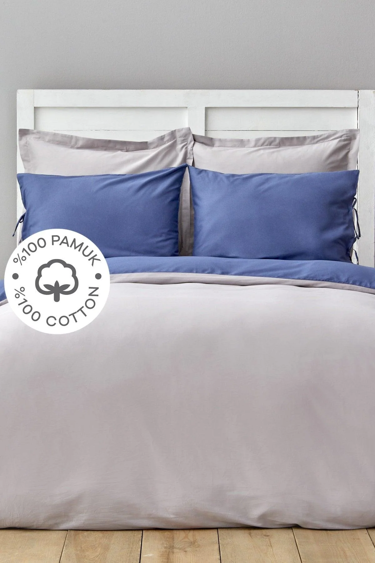 Elegant Gray Indigo Double-Sided Duvet Cover Set – 100% Cotton, Bed Linen Included
