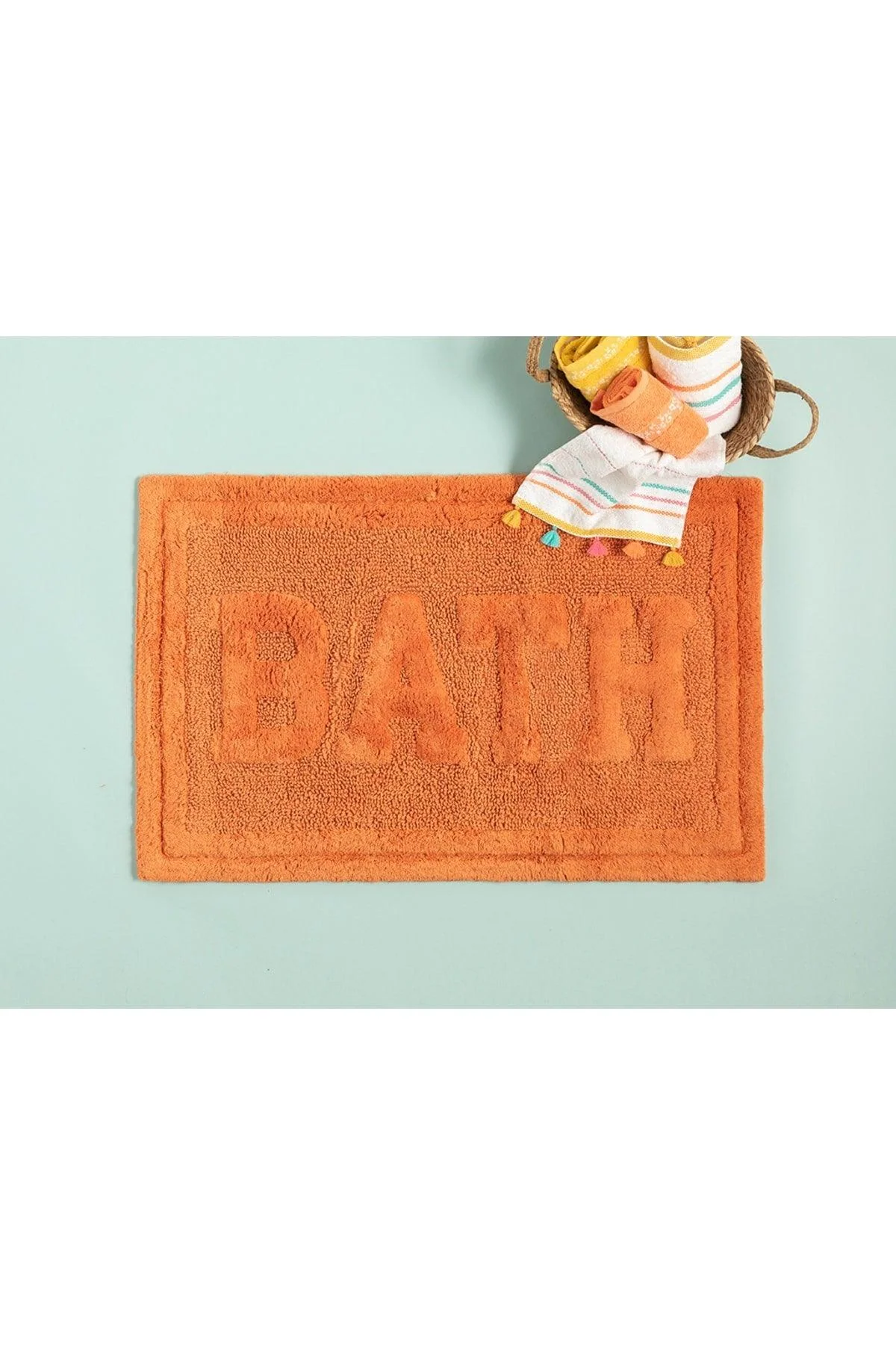 Bath Mat 60x90 cm 100% Cotton Orange - Soft Machine Washable Rug for Bathroom