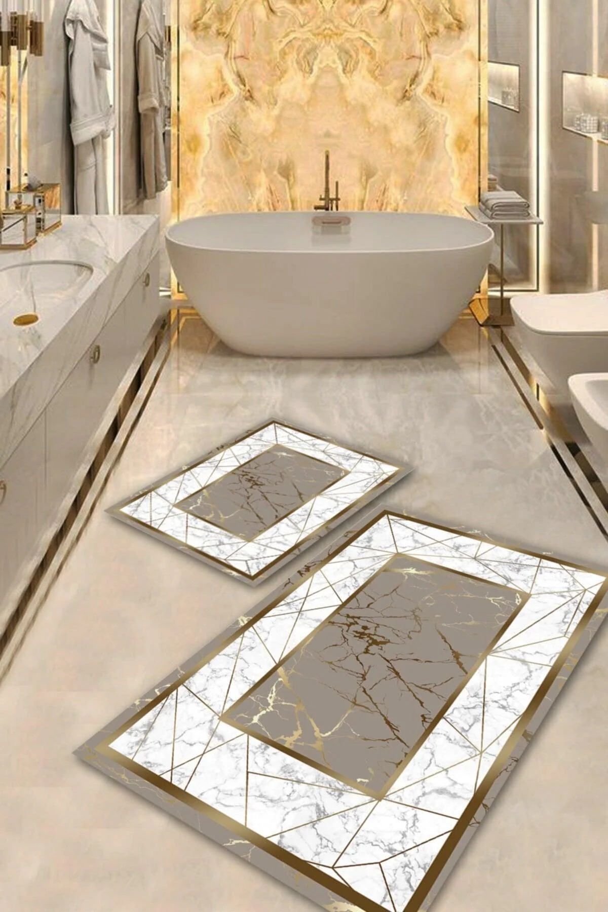 8mm pile height antibacterial bath mat set with non-slip base