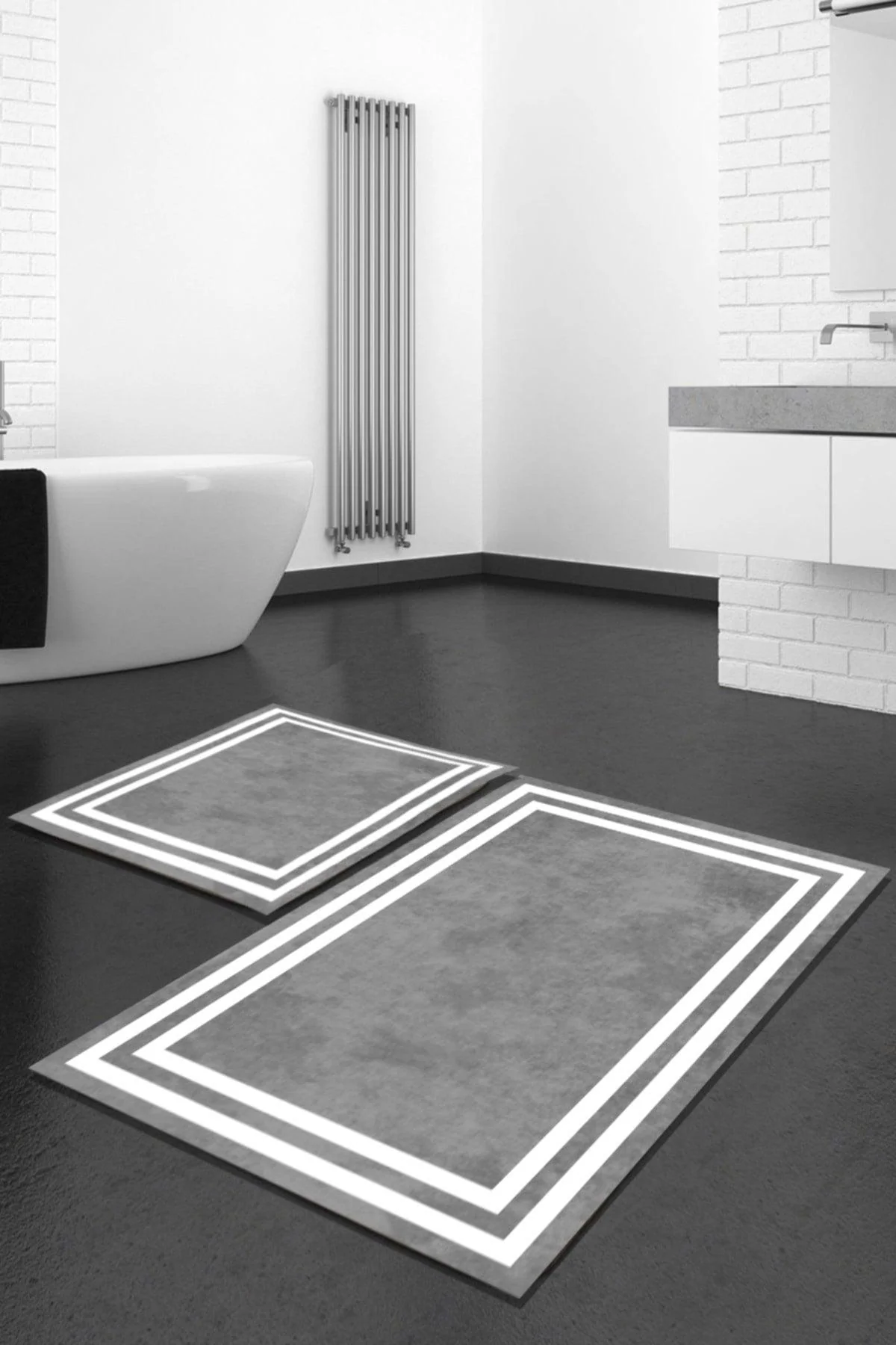 Washable bathroom mat set with double toilet bowl cover
