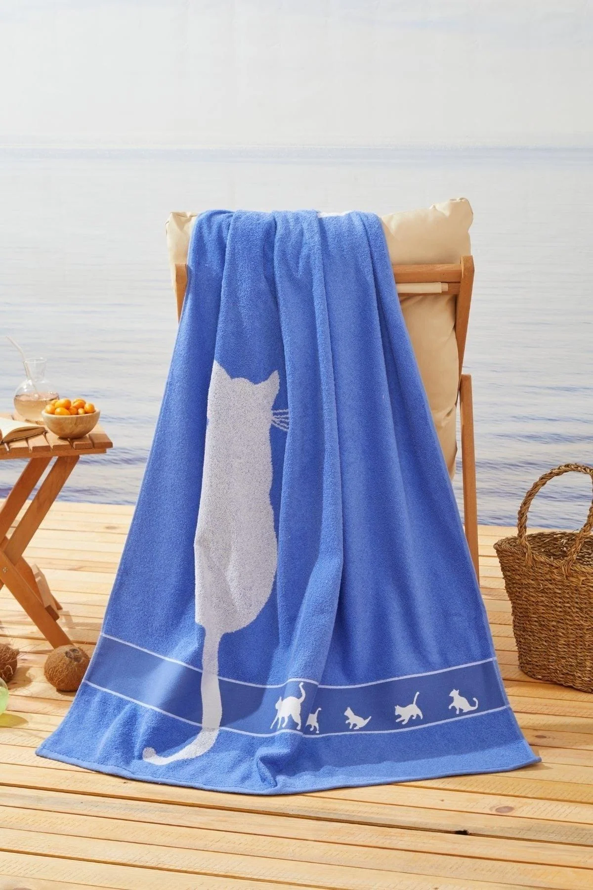 Premium 100% Cotton Bath Towels with Cat Pattern, Set of 1