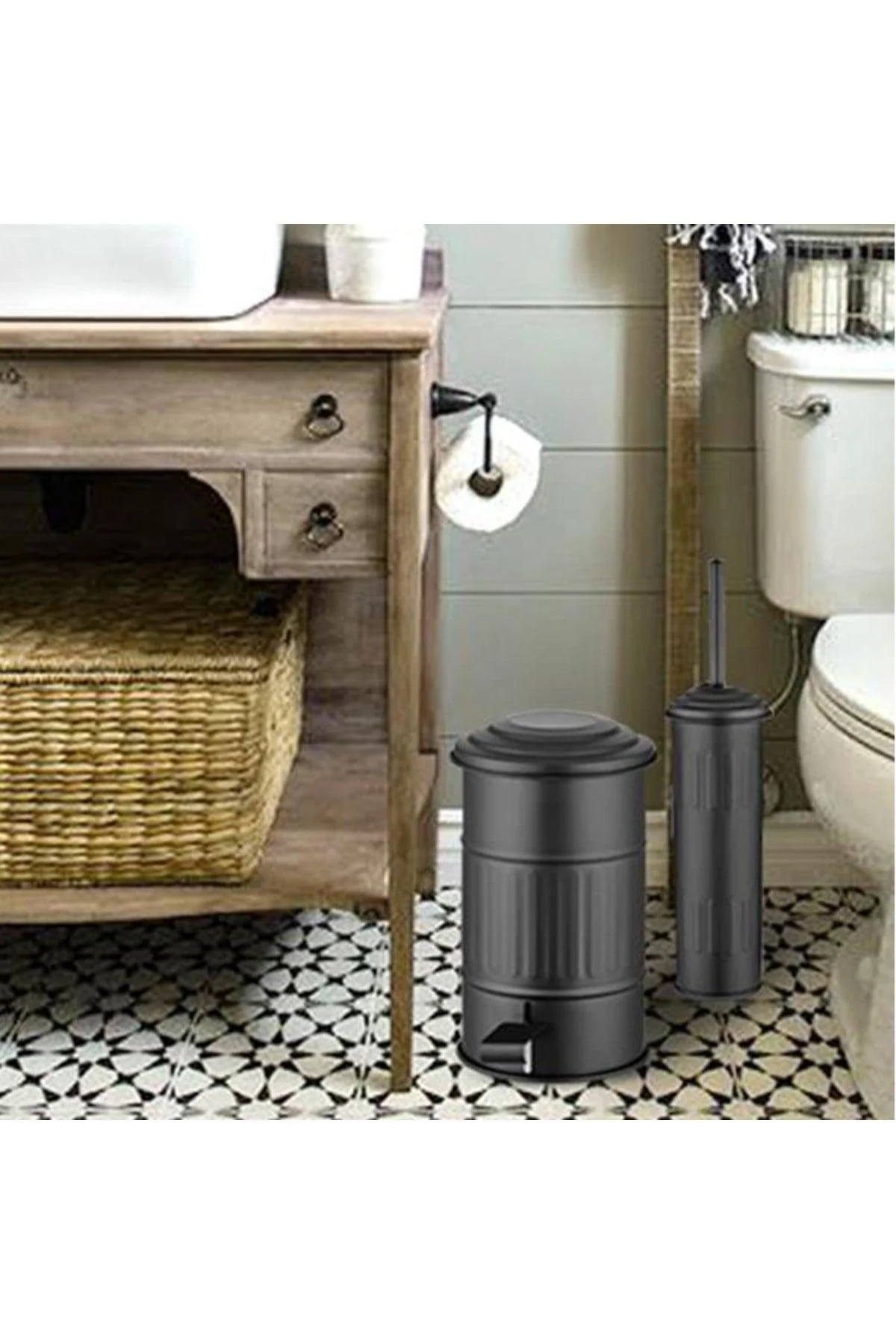 5 Liter Black Metal Pedal Bathroom Trash Bin