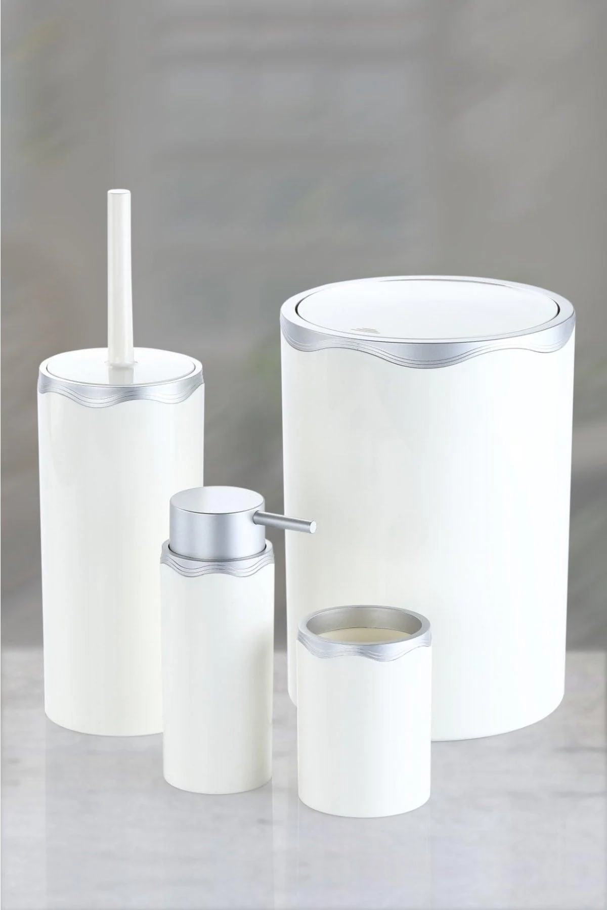 4-piece acrylic bathroom set with soap dispenser trash can toothbrush holder and toilet brush