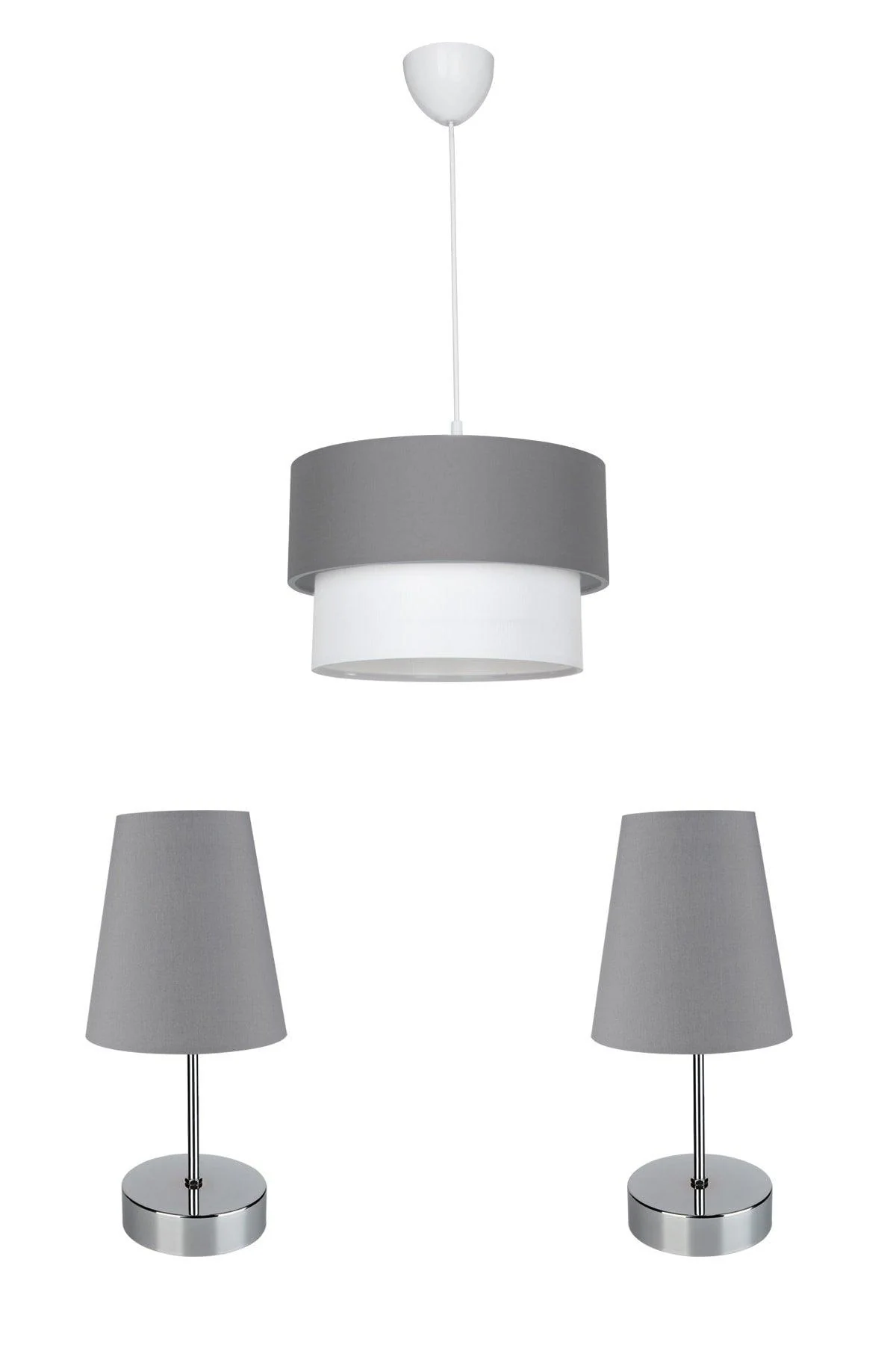 Anthracite Gray Bedroom Lighting Set with Fabric Lampshades