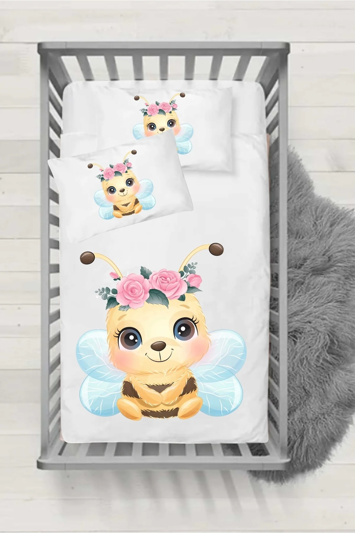 Bee pattern baby duvet cover set with pillowcase