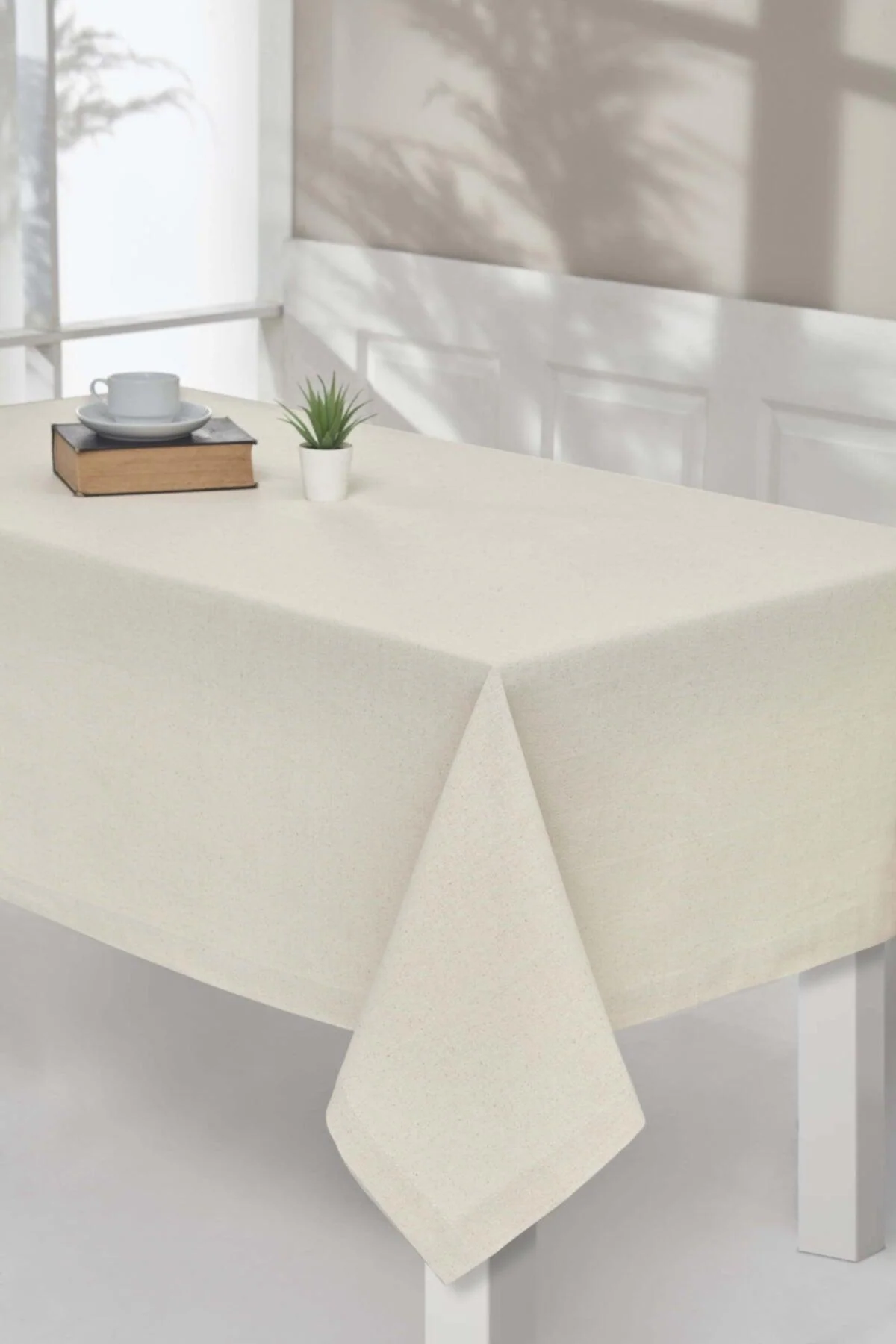 Beige Buldan Linen Tablecloth – Natural Washable Fabric