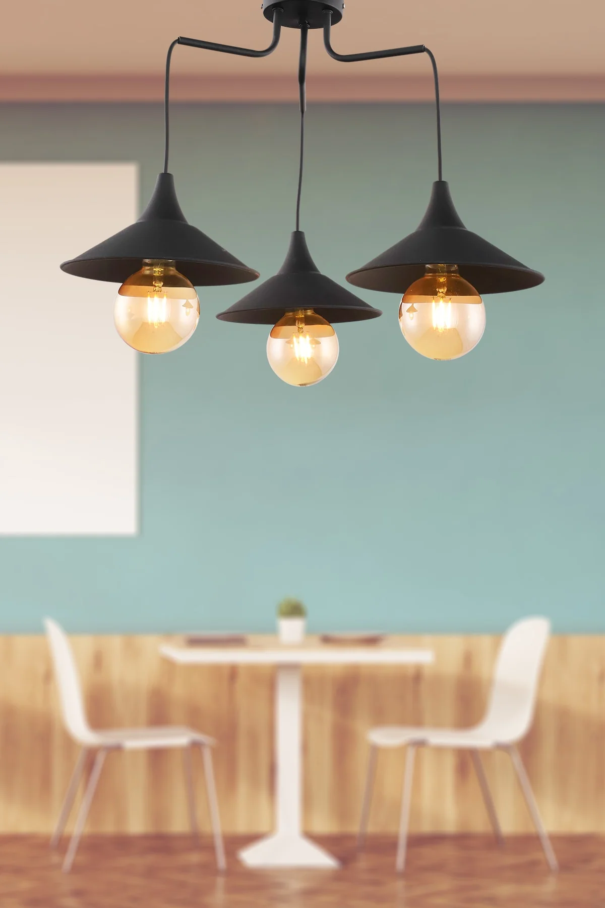 Modern 3-arm black chandelier with electrostatic finish