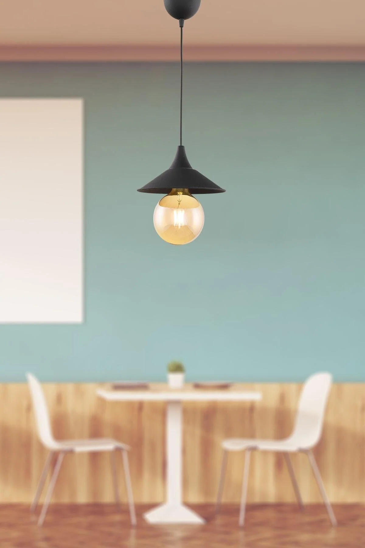 Single-head black chandelier with electrostatic finish