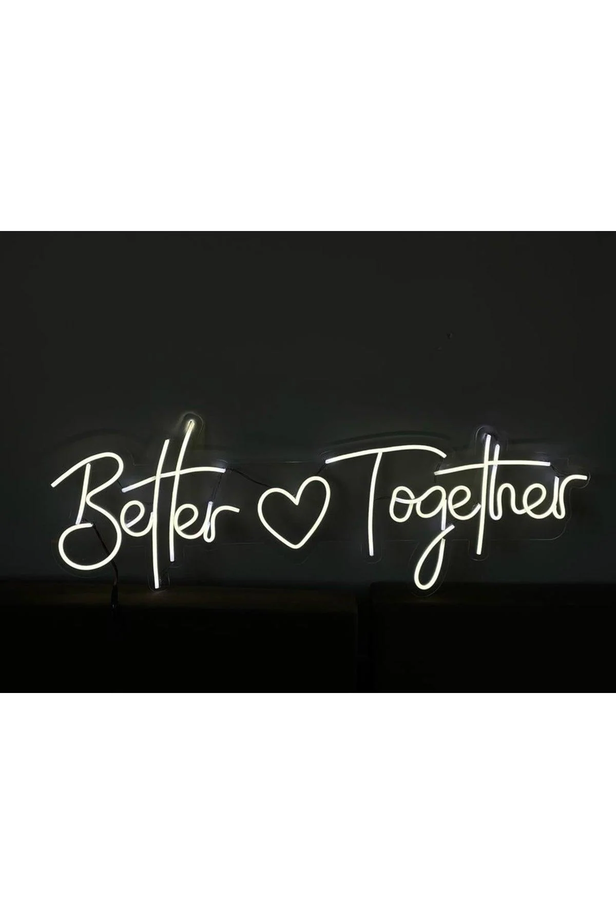 White LED neon sign 100x30 cm on transparent plexiglass with 12V adapter