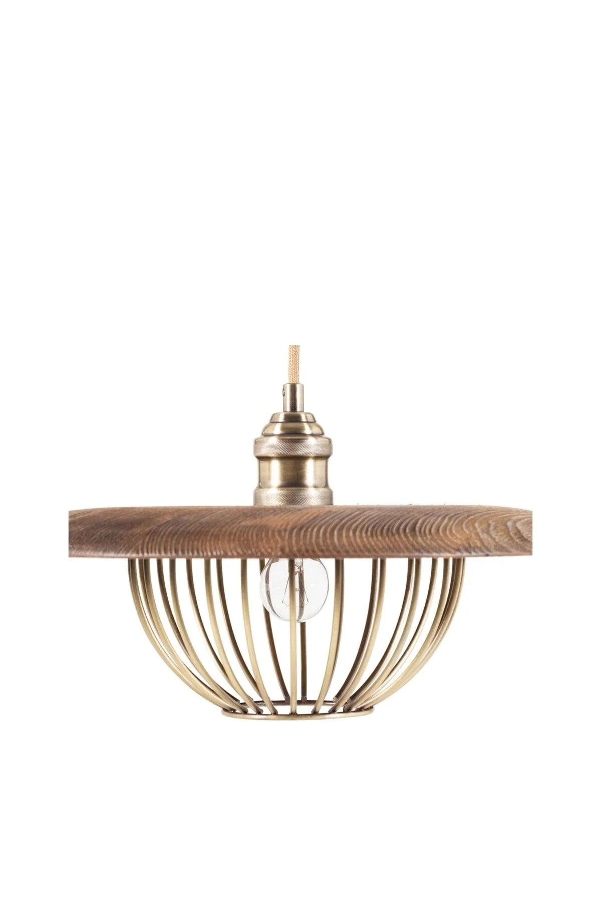 Wood and metal pendant lamp with gold details