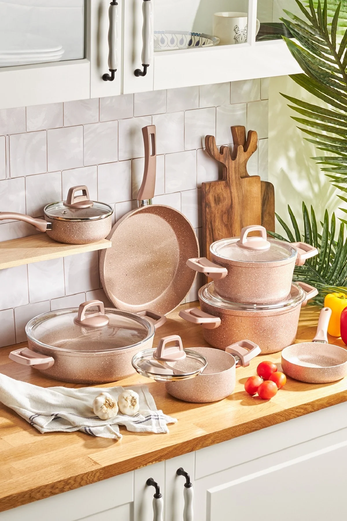 12‑Piece Bio‑Granite Cookware Set with Rose Gold Finish