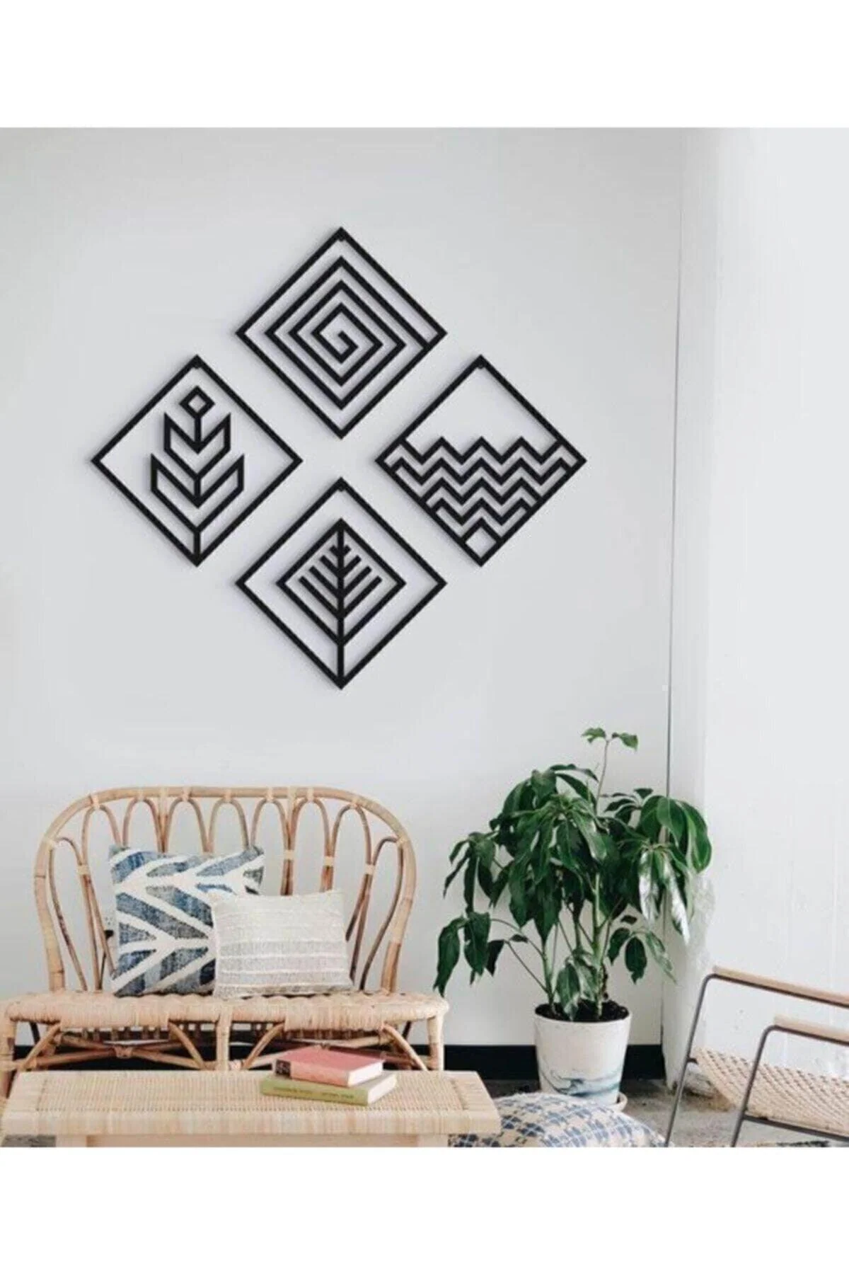 Black 4-panel wall art decor set for home or office