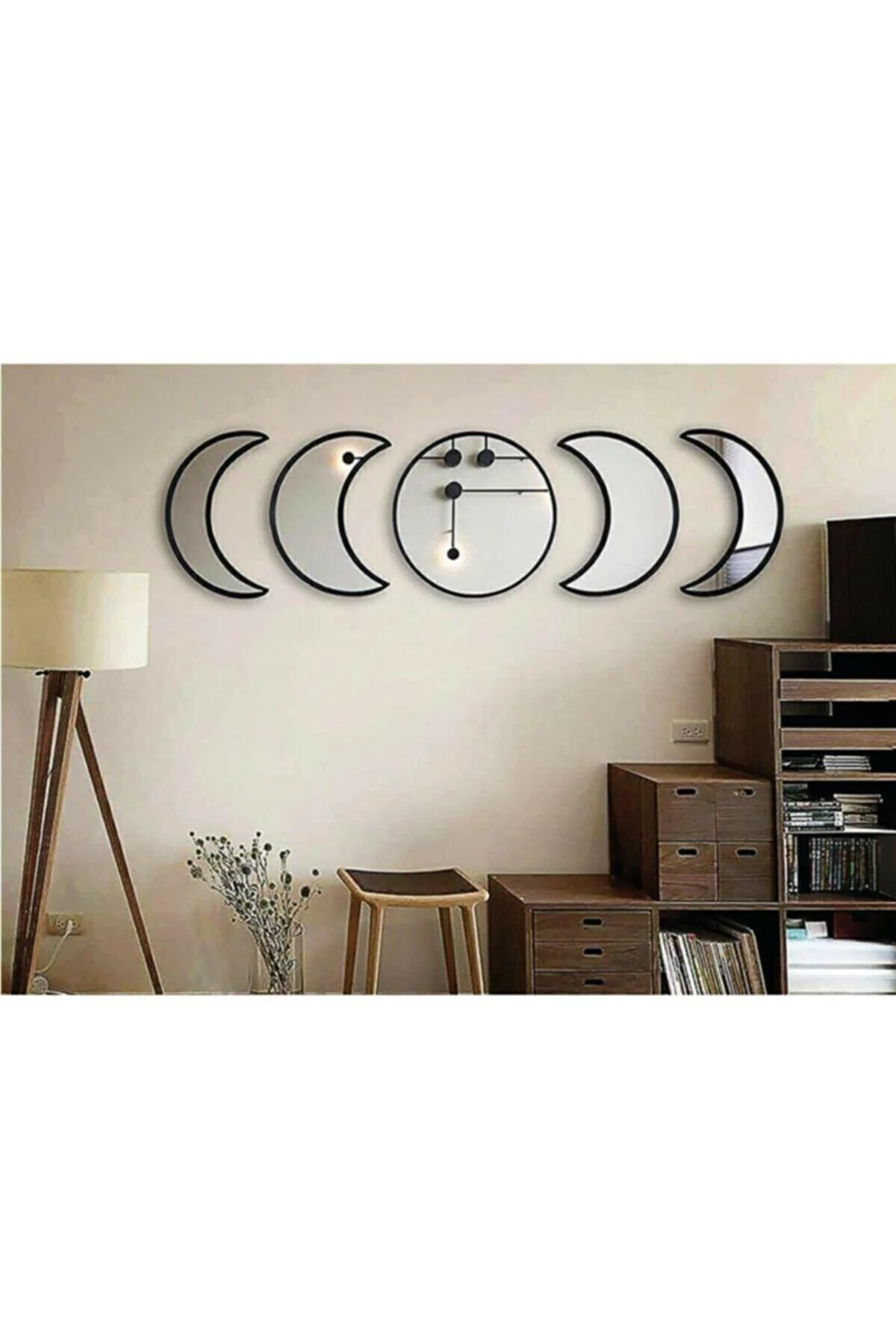 Black mirrored moon phase wall decoration set of 5