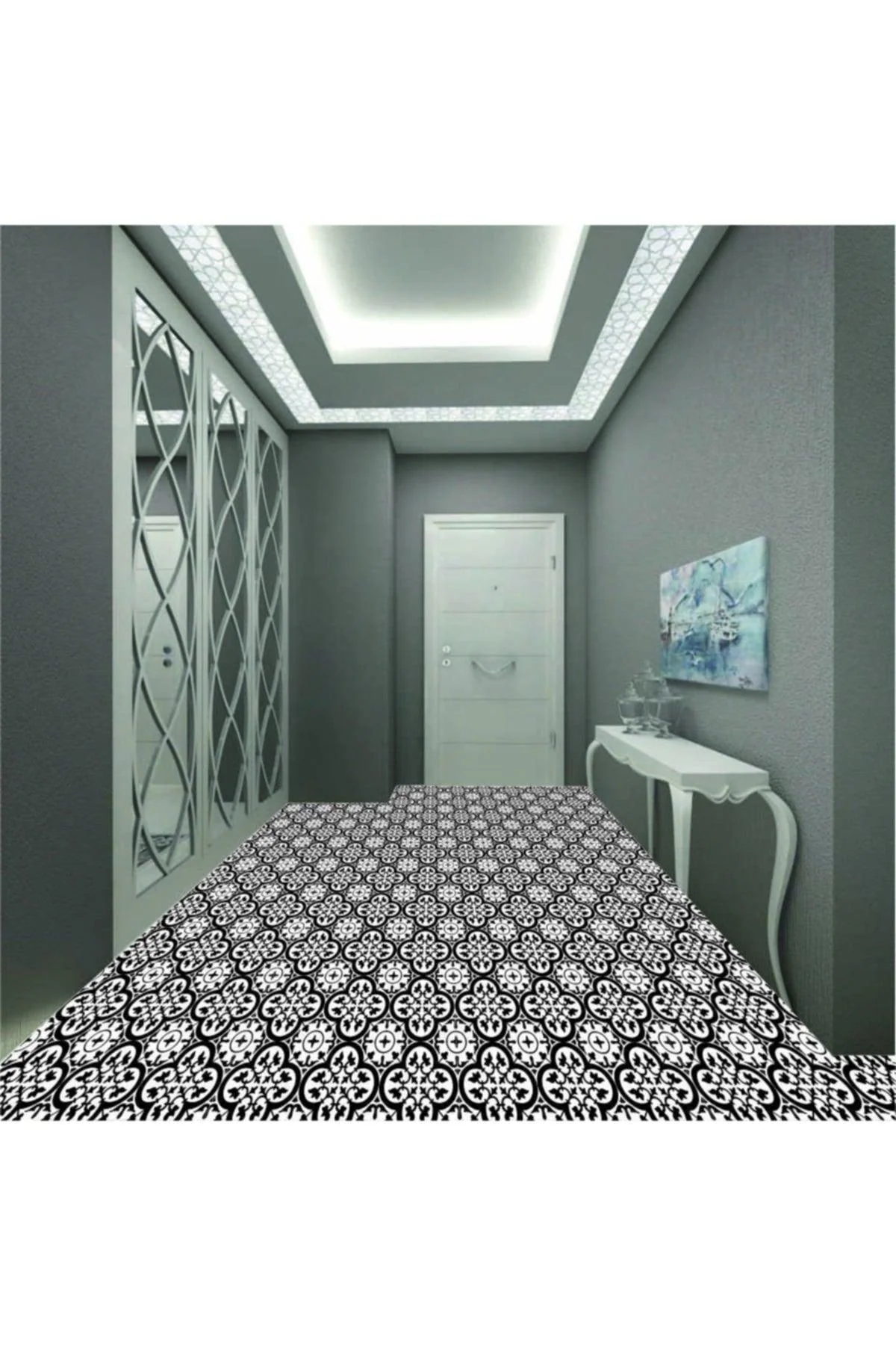 Black and White Geometric Floor Sticker – Peel-and-Stick Vinyl Tiles for Easy Room Refresh