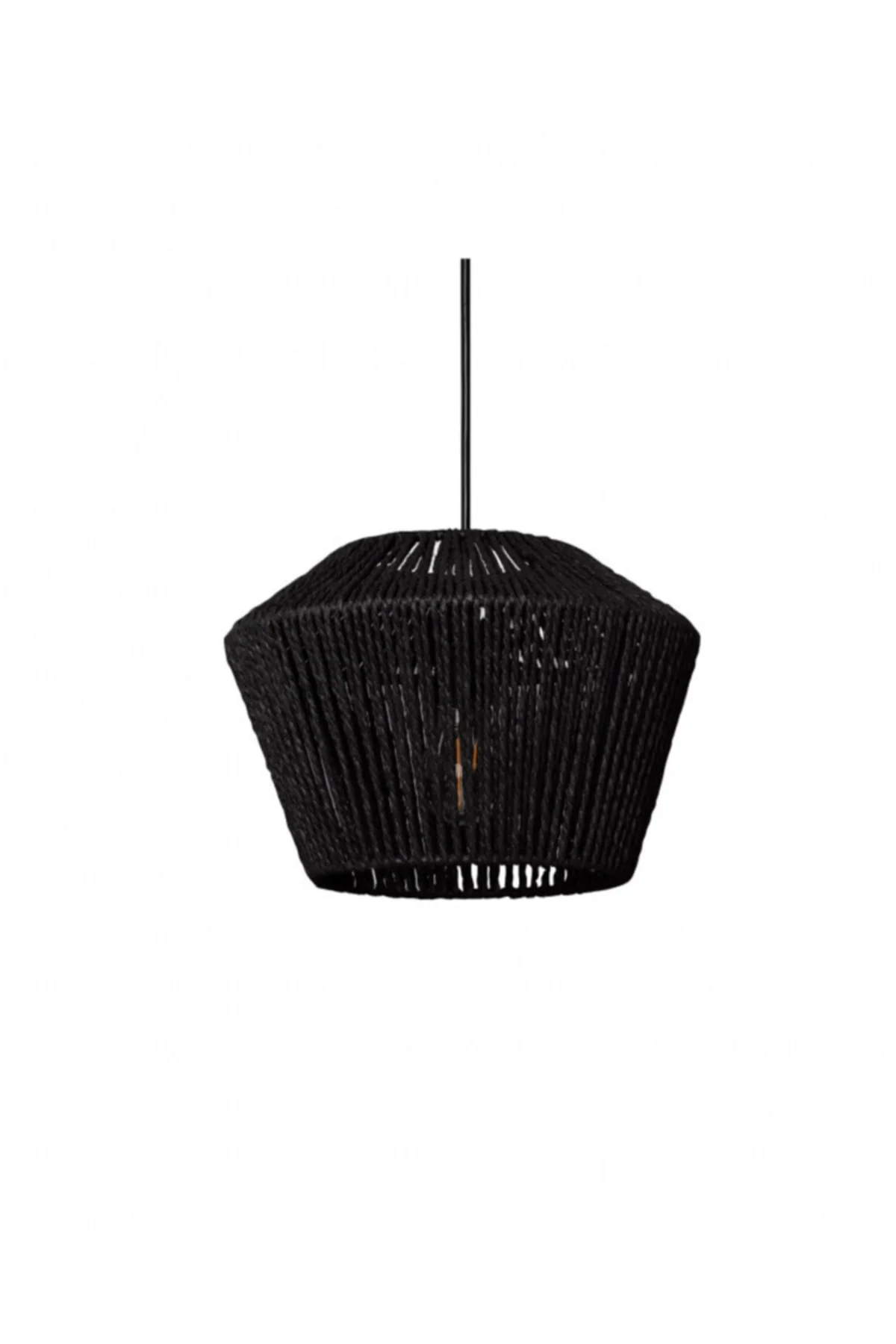 Black Macramé Cotton String Chandelier – Ecru Finish, Rustic Decorative Light Fixture (Bulb Not Included)