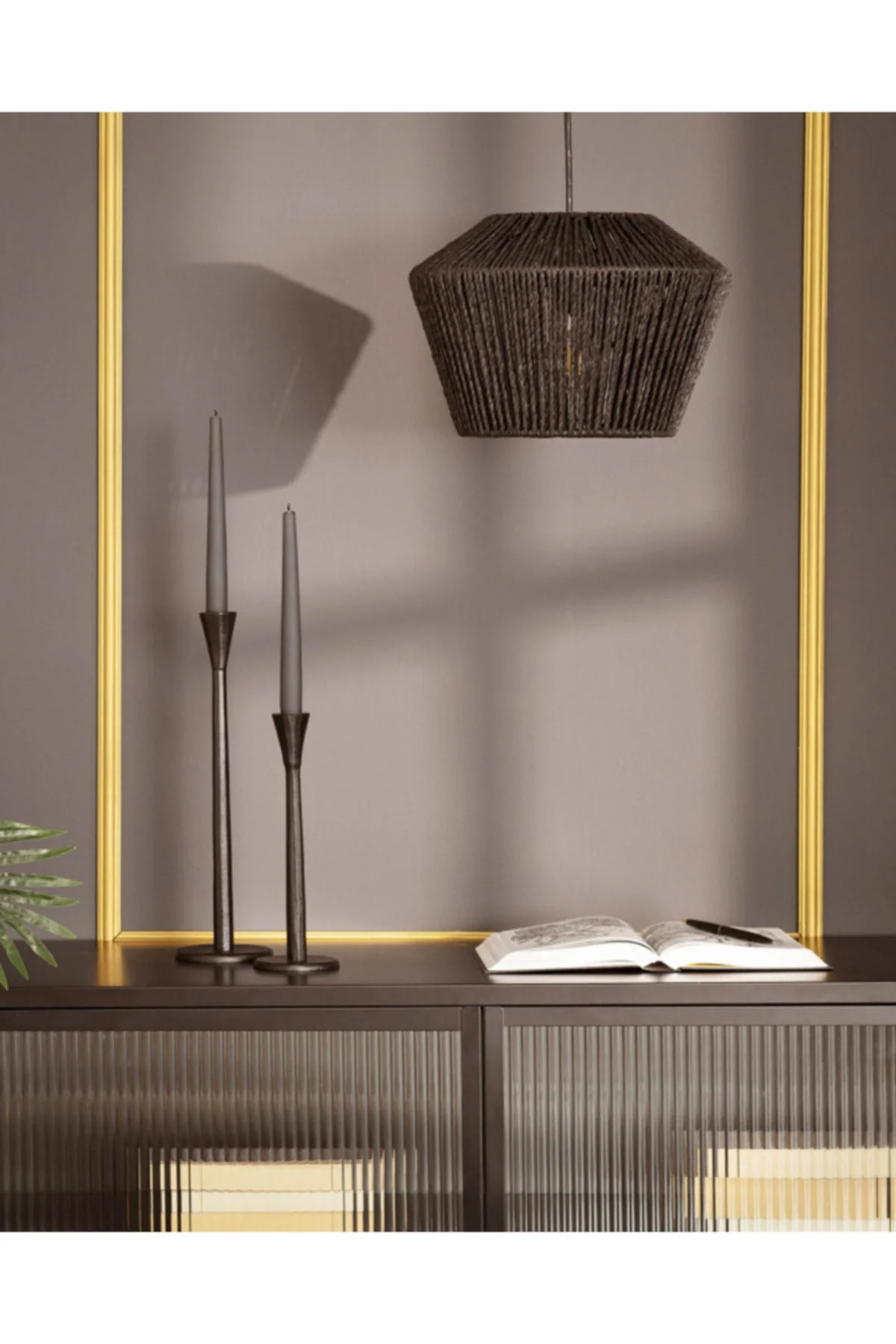 Black Macramé Cotton String Chandelier – Ecru Finish, Rustic Decorative Light Fixture (Bulb Not Included)