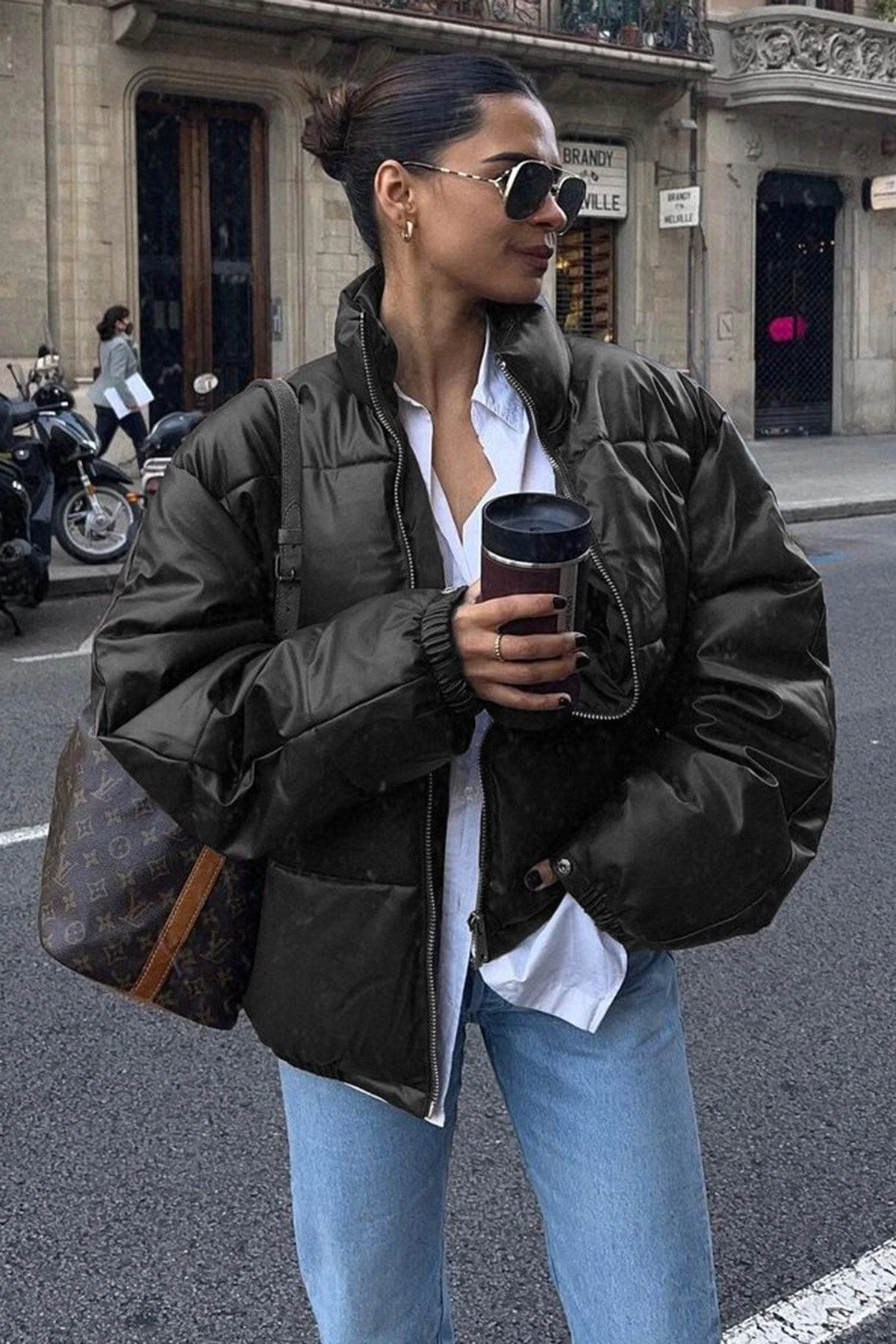 Oversized black leather jacket for men and women