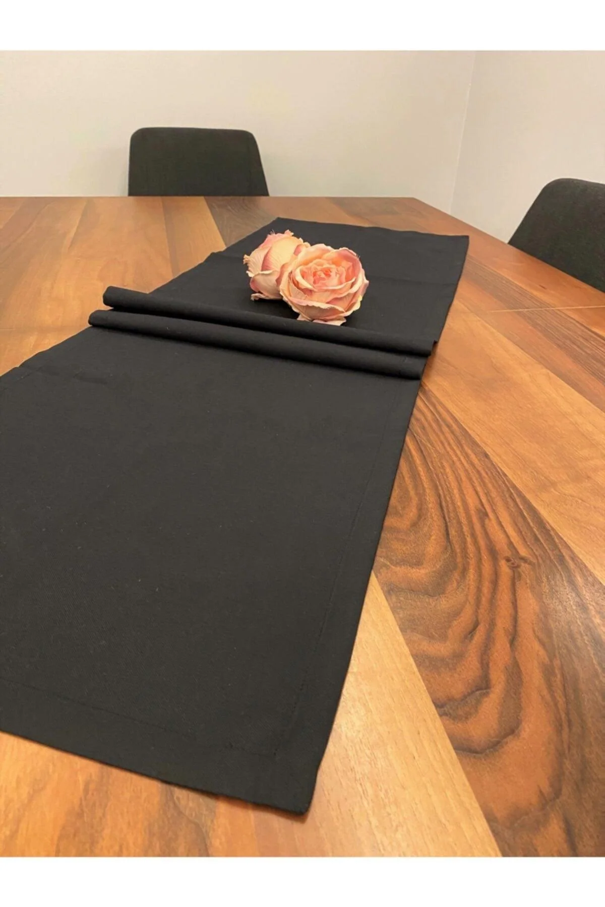 Black cotton rectangle table runner 40 x 140 cm