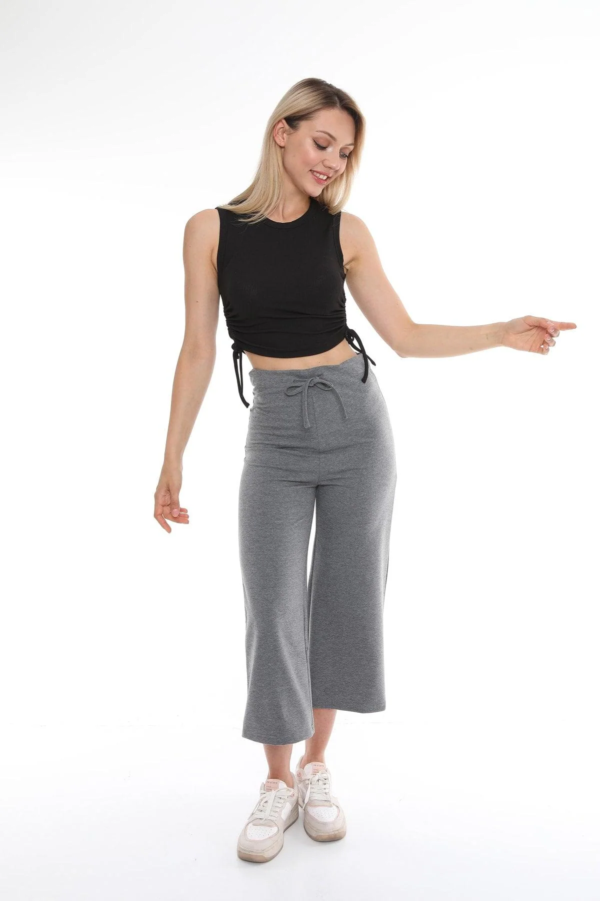 Black Side-Tied Cropped Top