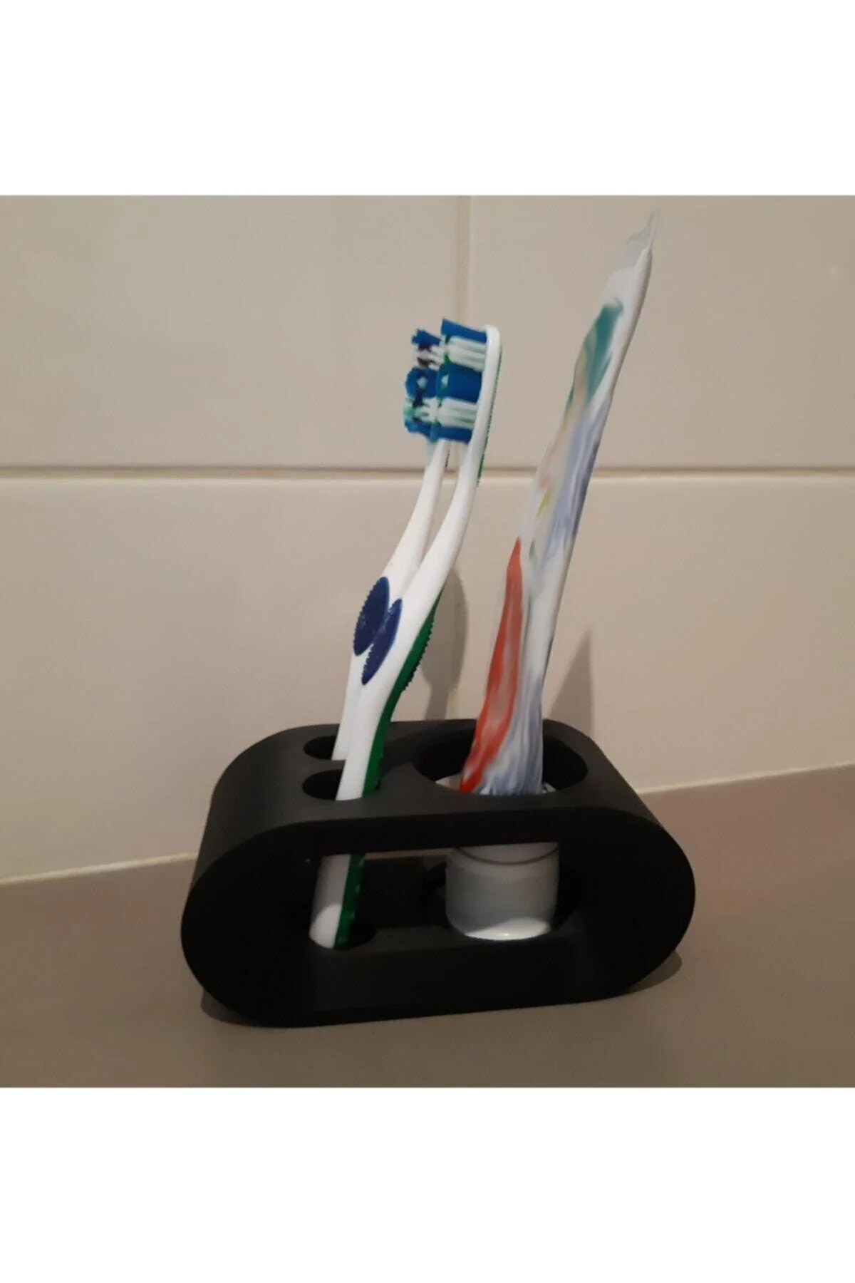 Black PLA toothbrush and paste holder 14 x 7.5 x 6 cm