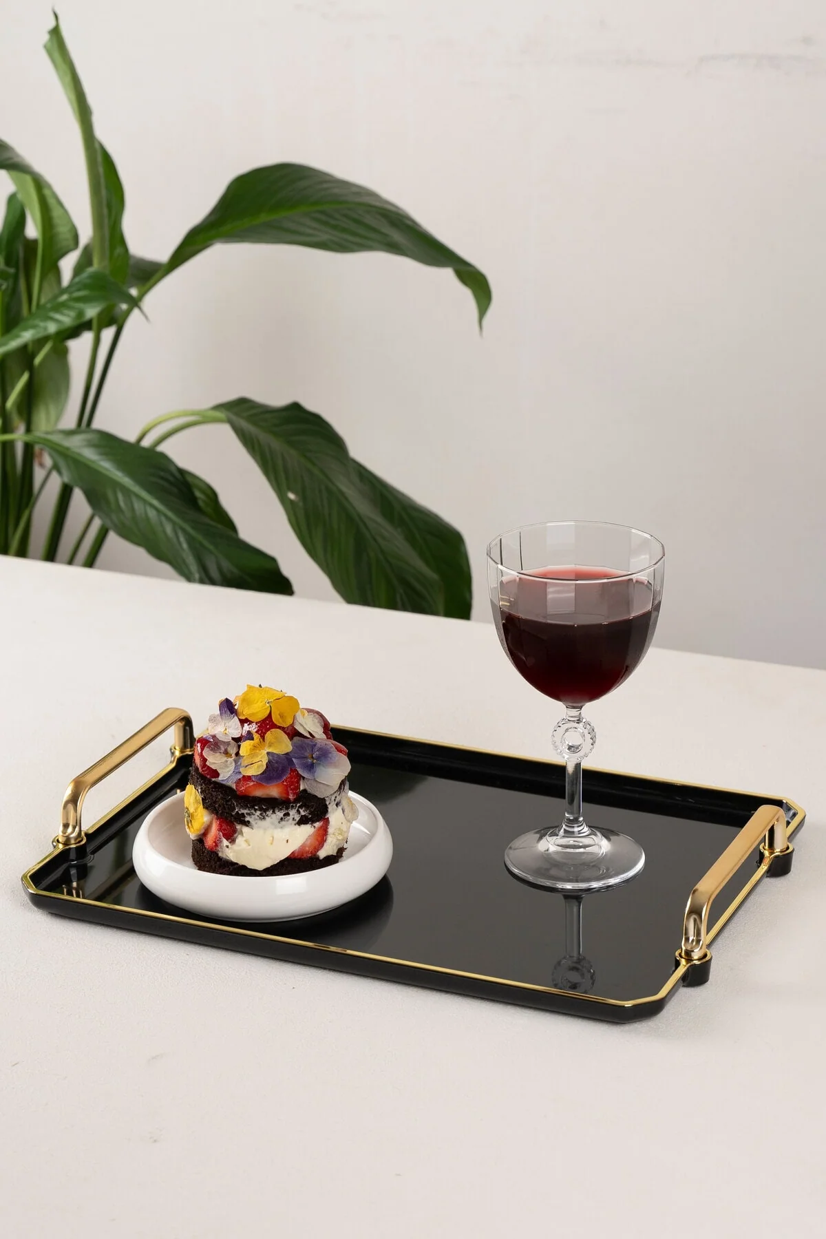 Black rectangular serving tray 34 x 25 cm crystal plastic