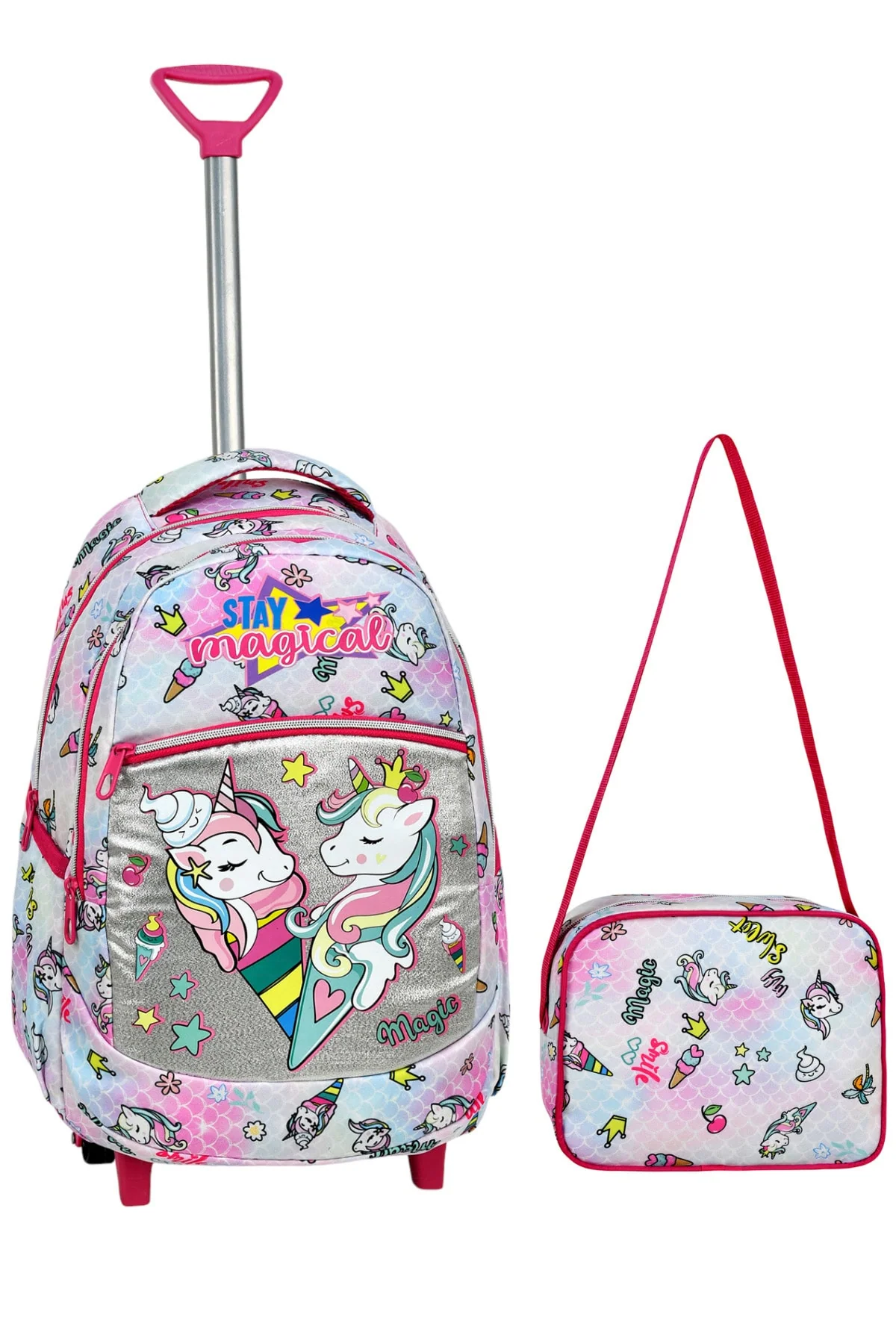 Blue unicorn pattern school backpack and lunch box set