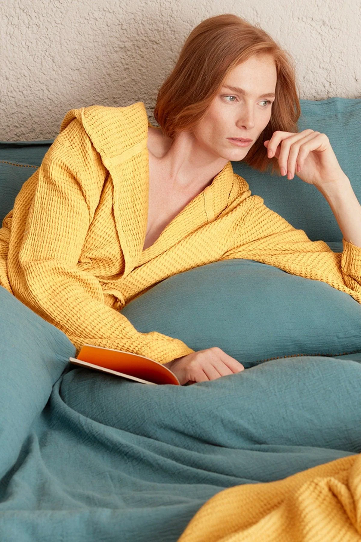 Bohemian Cotton Bamboo Bathrobe with Waffle Texture