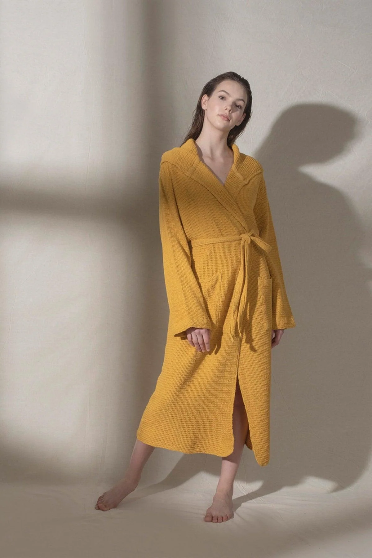 Bohemian Cotton Bamboo Bathrobe with Waffle Texture