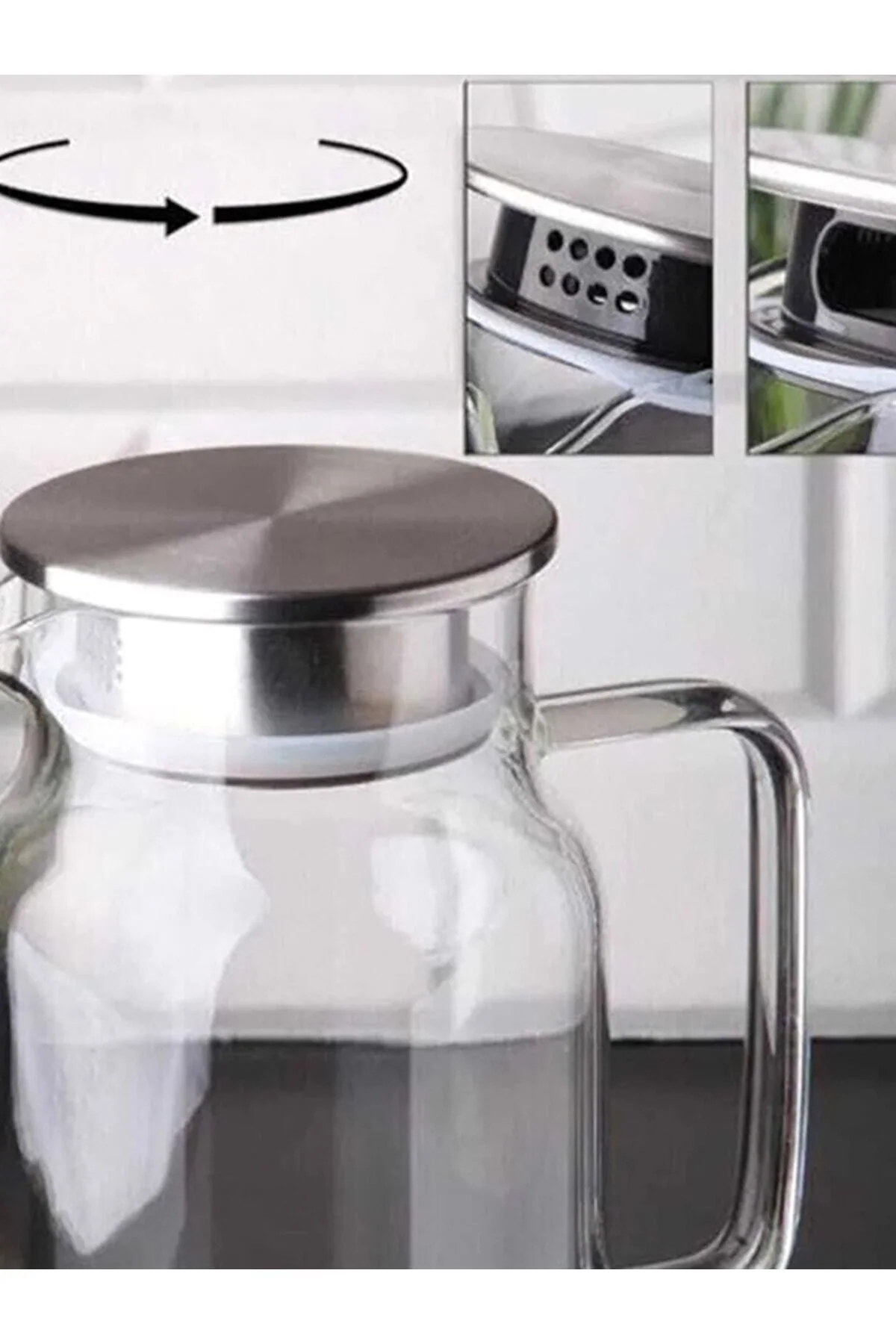 2-liter borosilicate glass jug with stainless steel lid