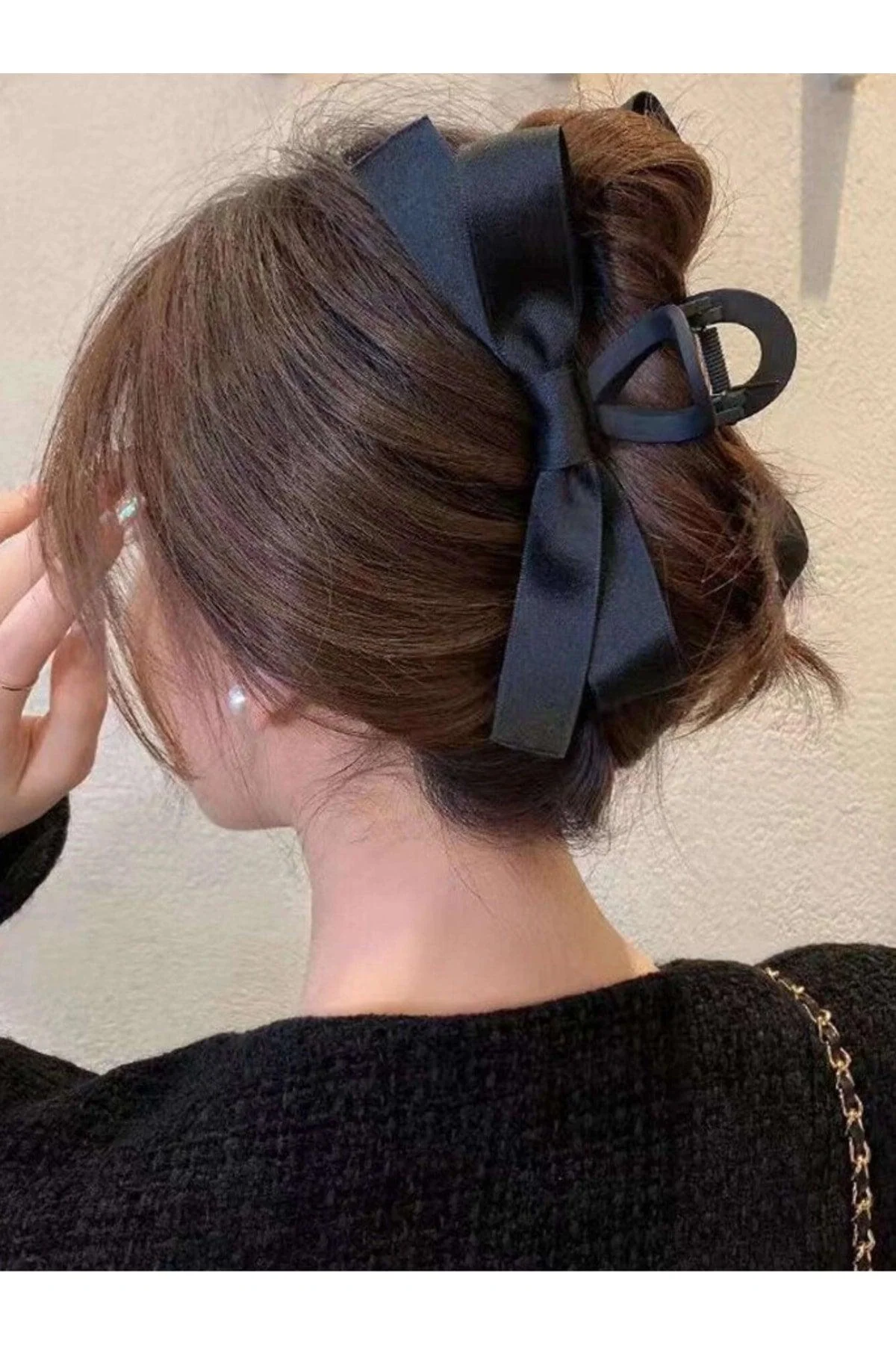 Medium black ribbon bow latch buckle for hair accessories