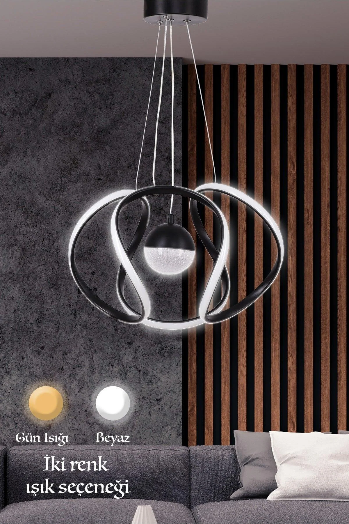 Black aluminum LED chandelier with white light