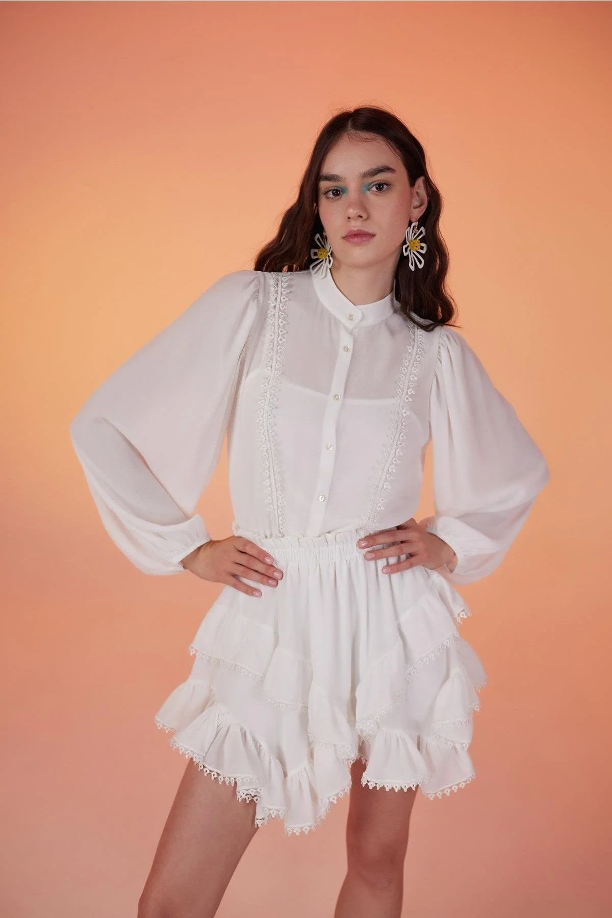 White pixie shirt with embroidered detailing