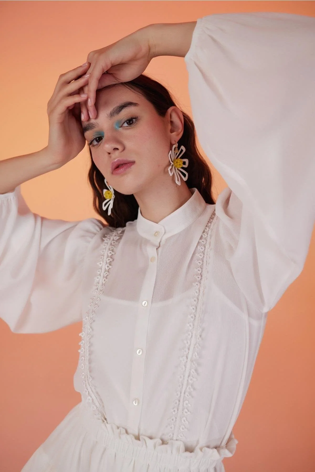 White pixie shirt with embroidered detailing