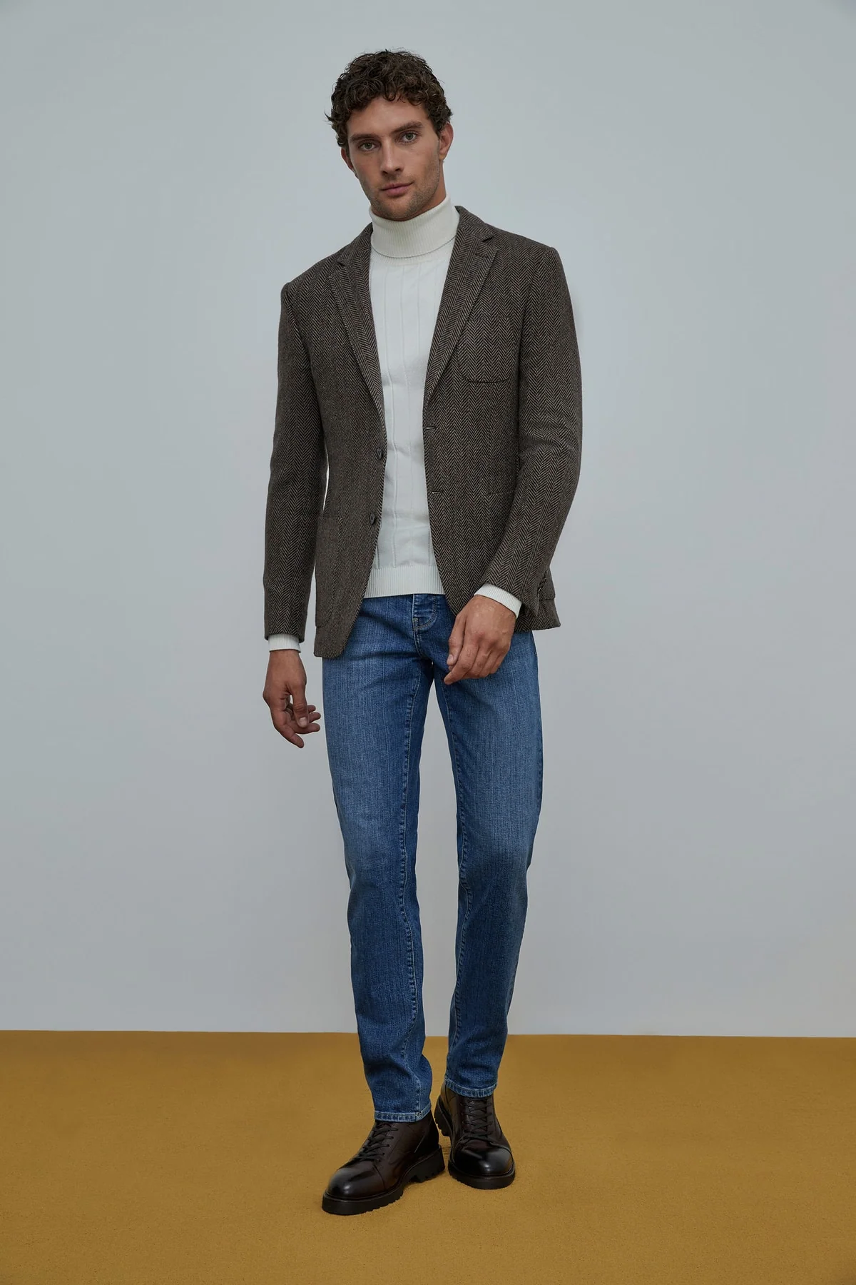 Men's brown herringbone wool-blend jacket