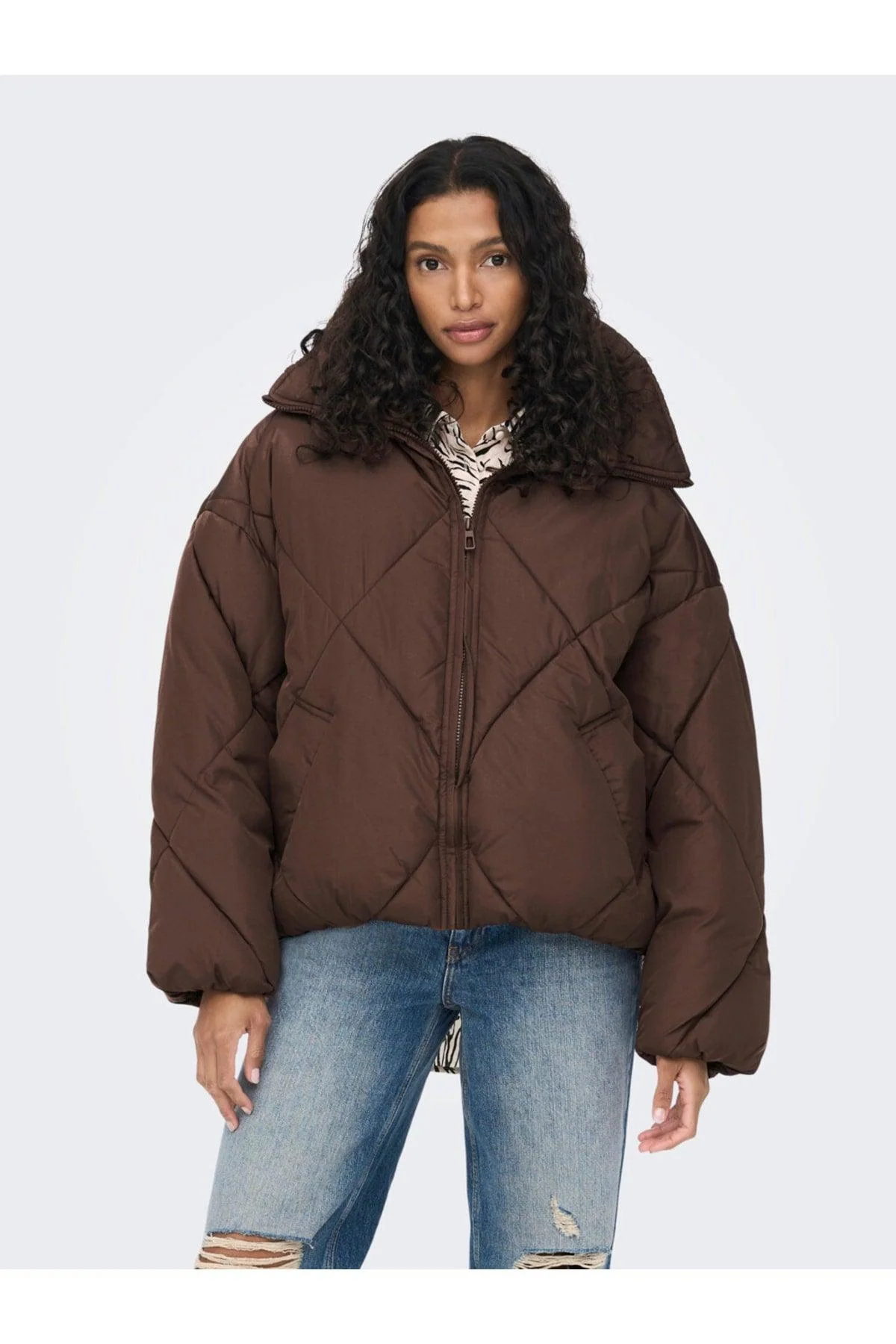 Bomber coat for women with high neck and ribbed cuffs