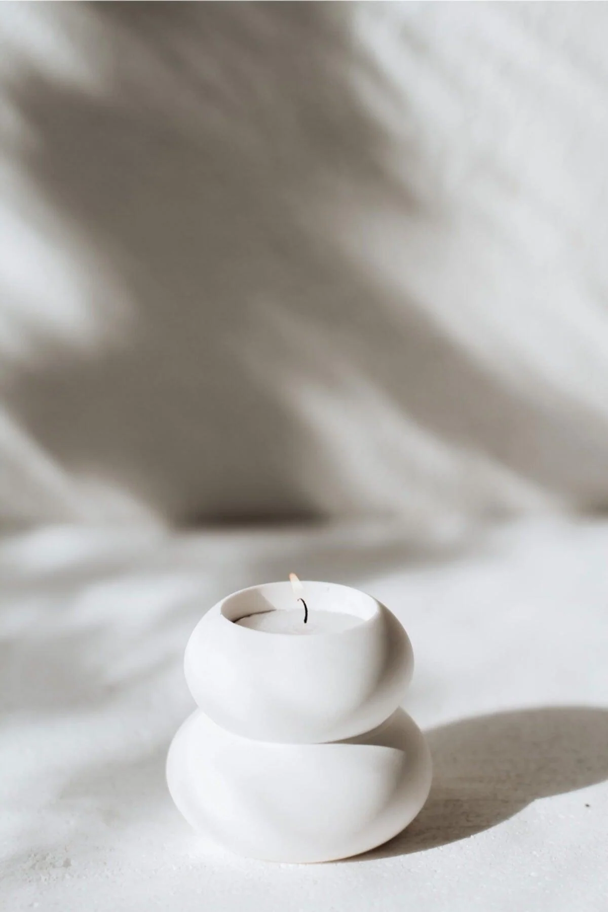 Concrete tealight candle holder with minimalist white finish