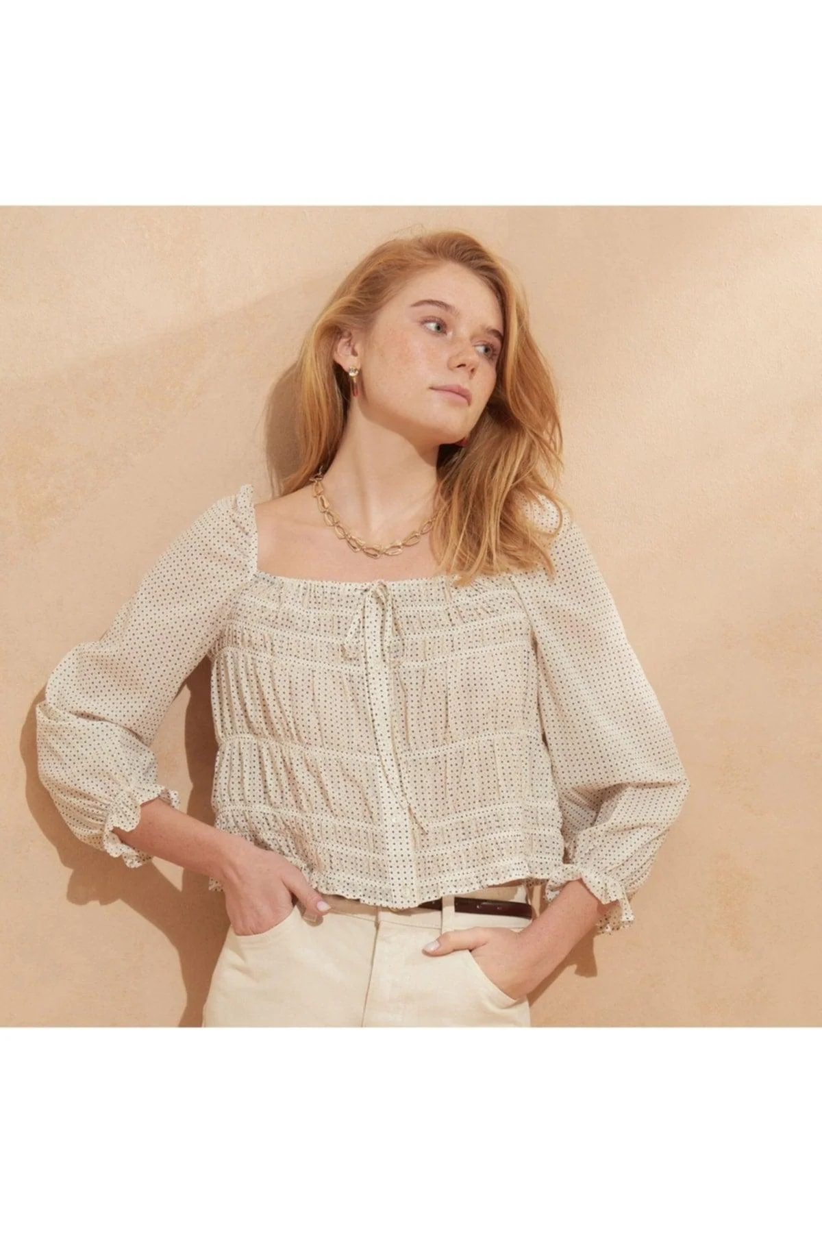 Colorful LED button detail blouse for events