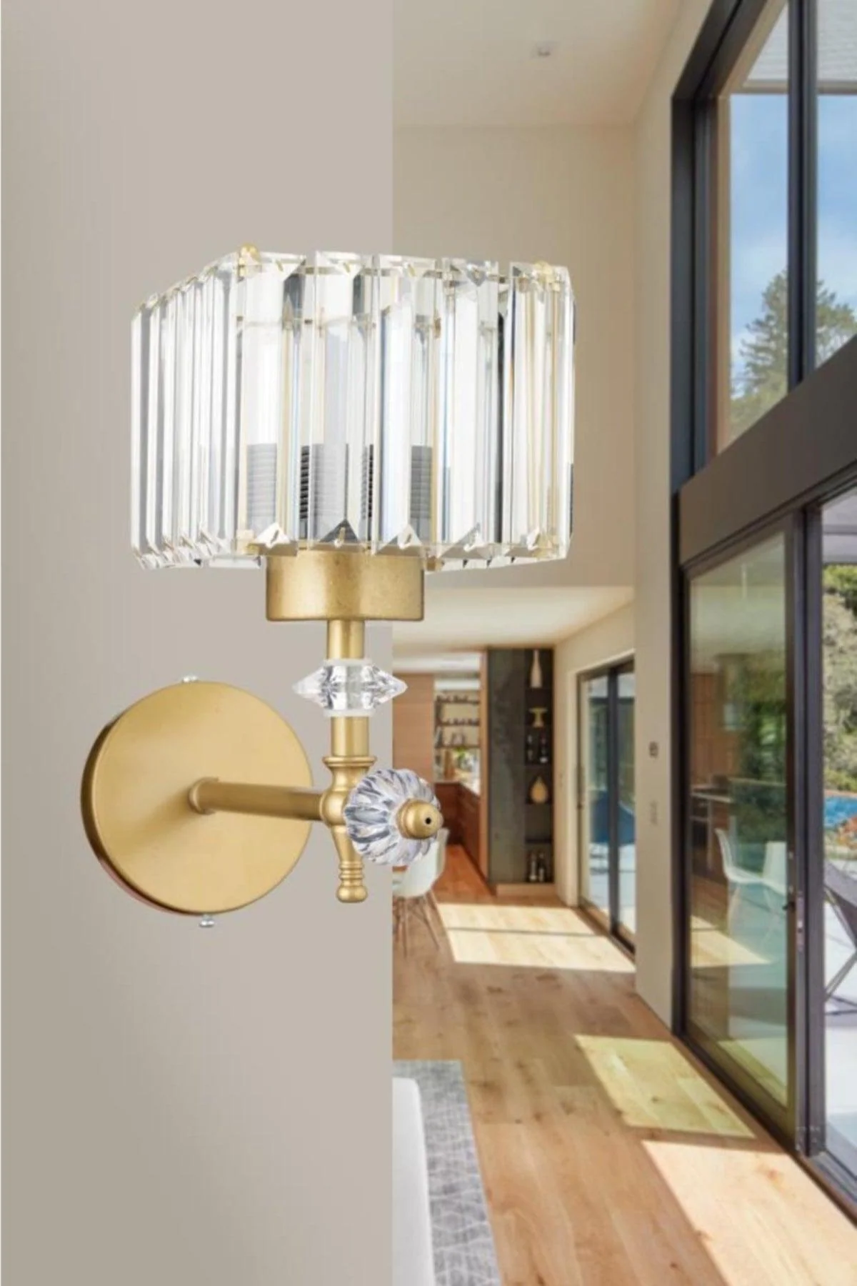 Gold Crystal Stone Wall Sconce with Adjustable Cable