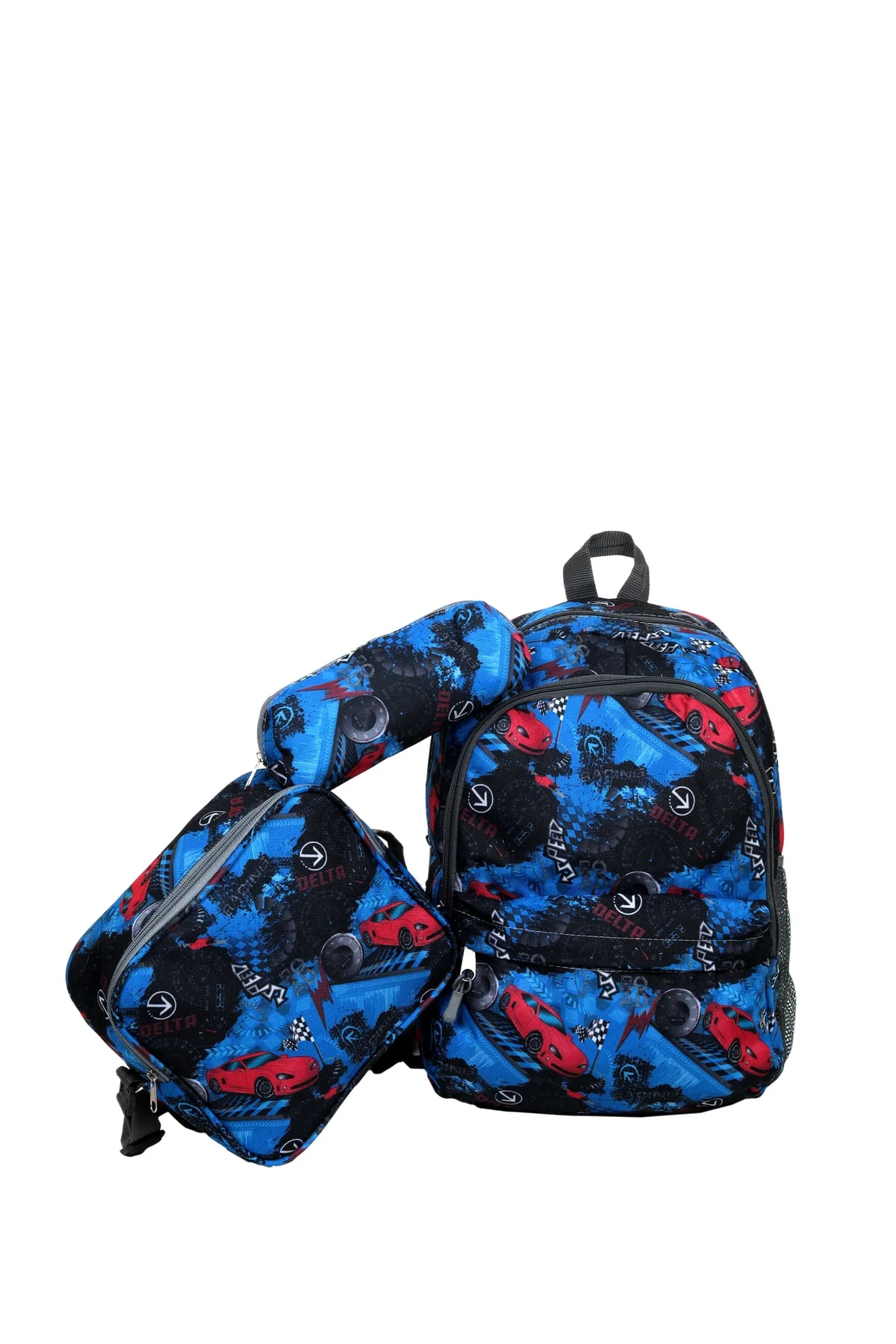 Car-Themed Kids School Bag Set with Lunch Box and Pen Holder