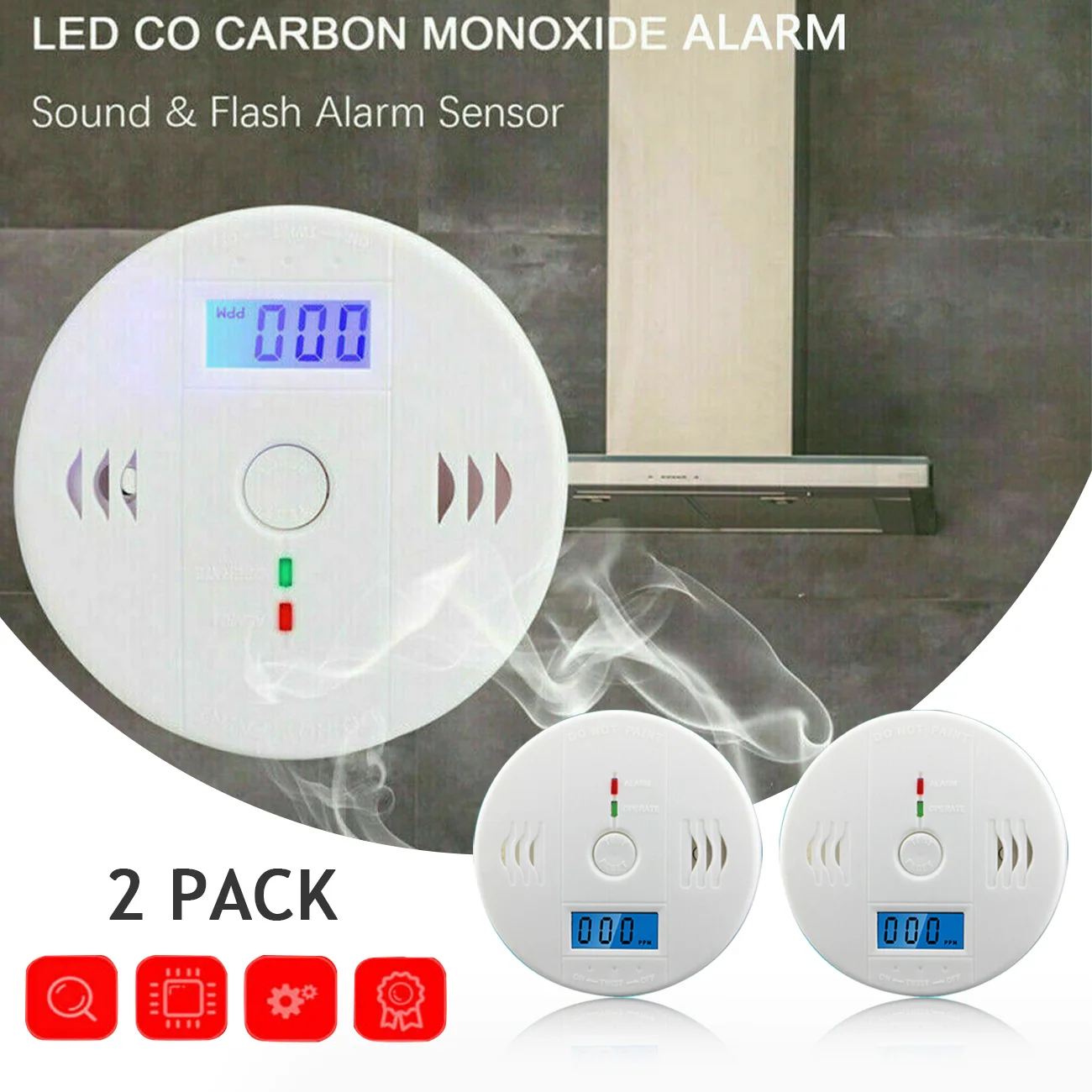 Carbon Monoxide Alarm Detector - Indoor CO Sensor Warning Device