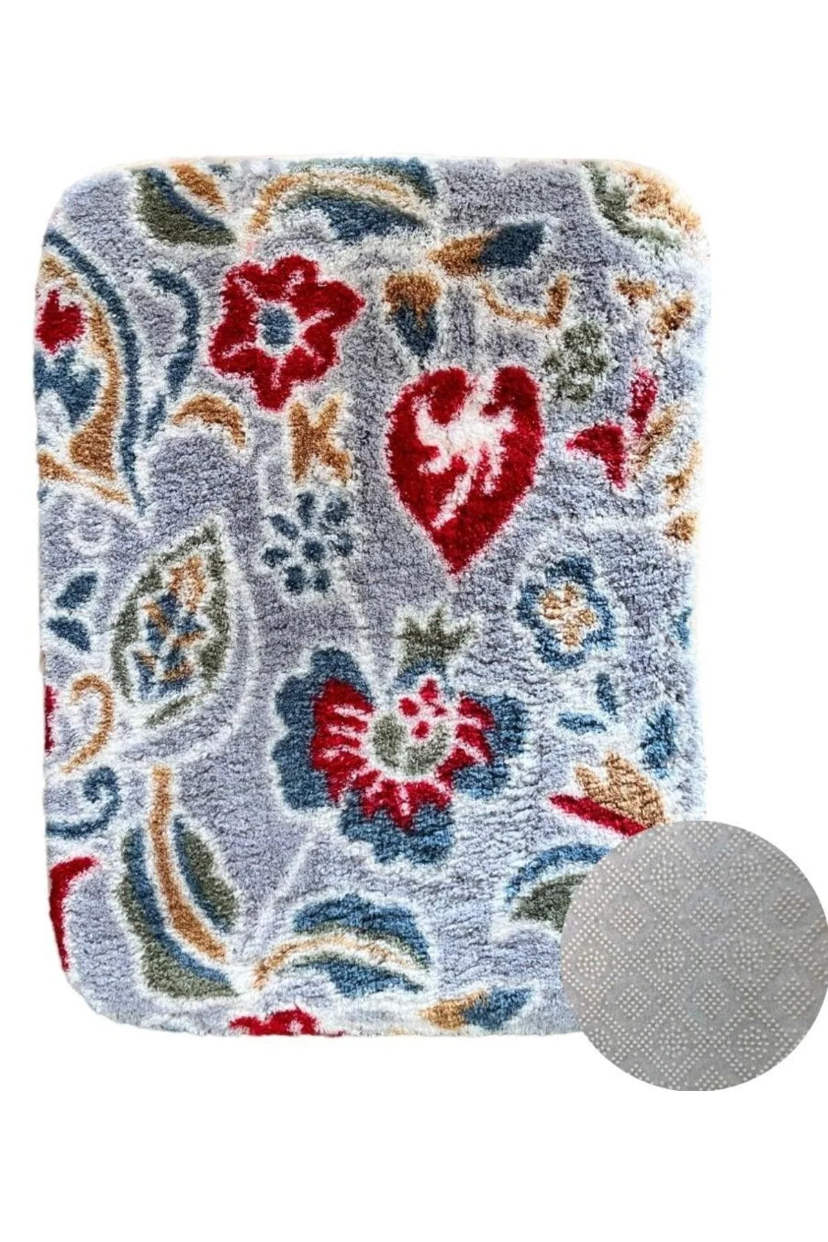 Flower Patterned Plush Bathroom Runner with Non-Slip Base