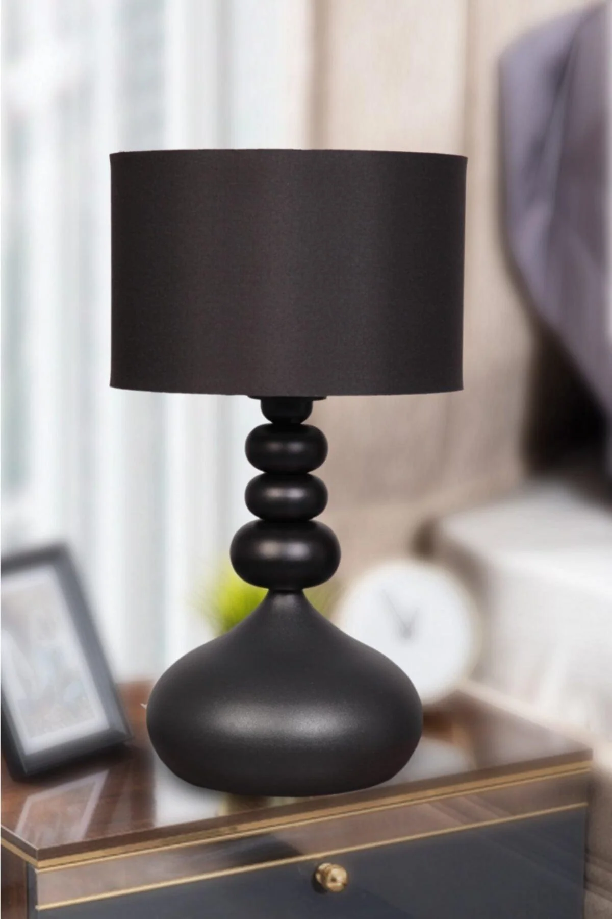 Metal base and fabric drum shade table or floor lamp with adjustable height
