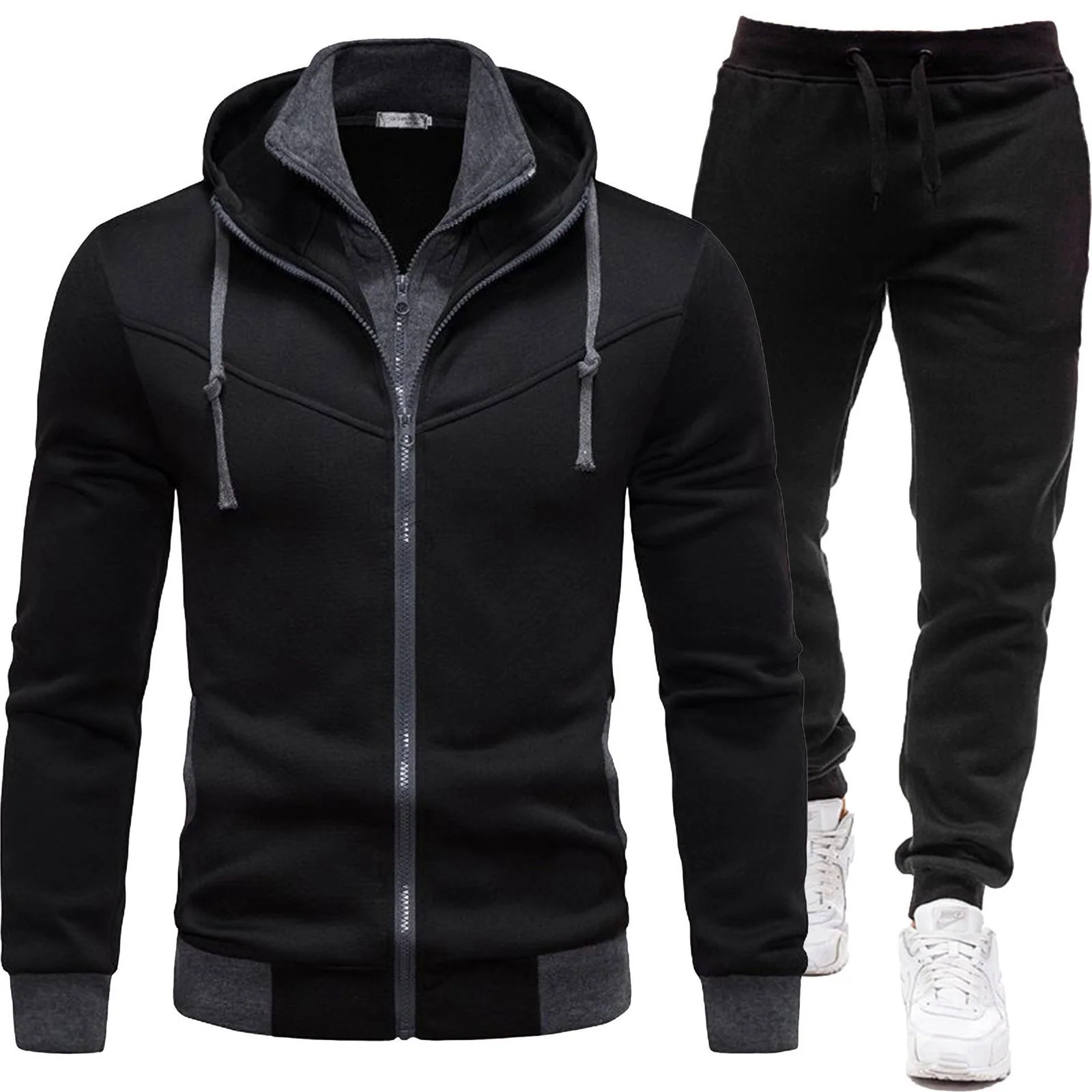 Casual Patchwork Sport Jacket & Pants Set