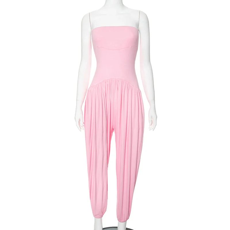 Casual Solid-Color Open-Back Summer Jumpsuit