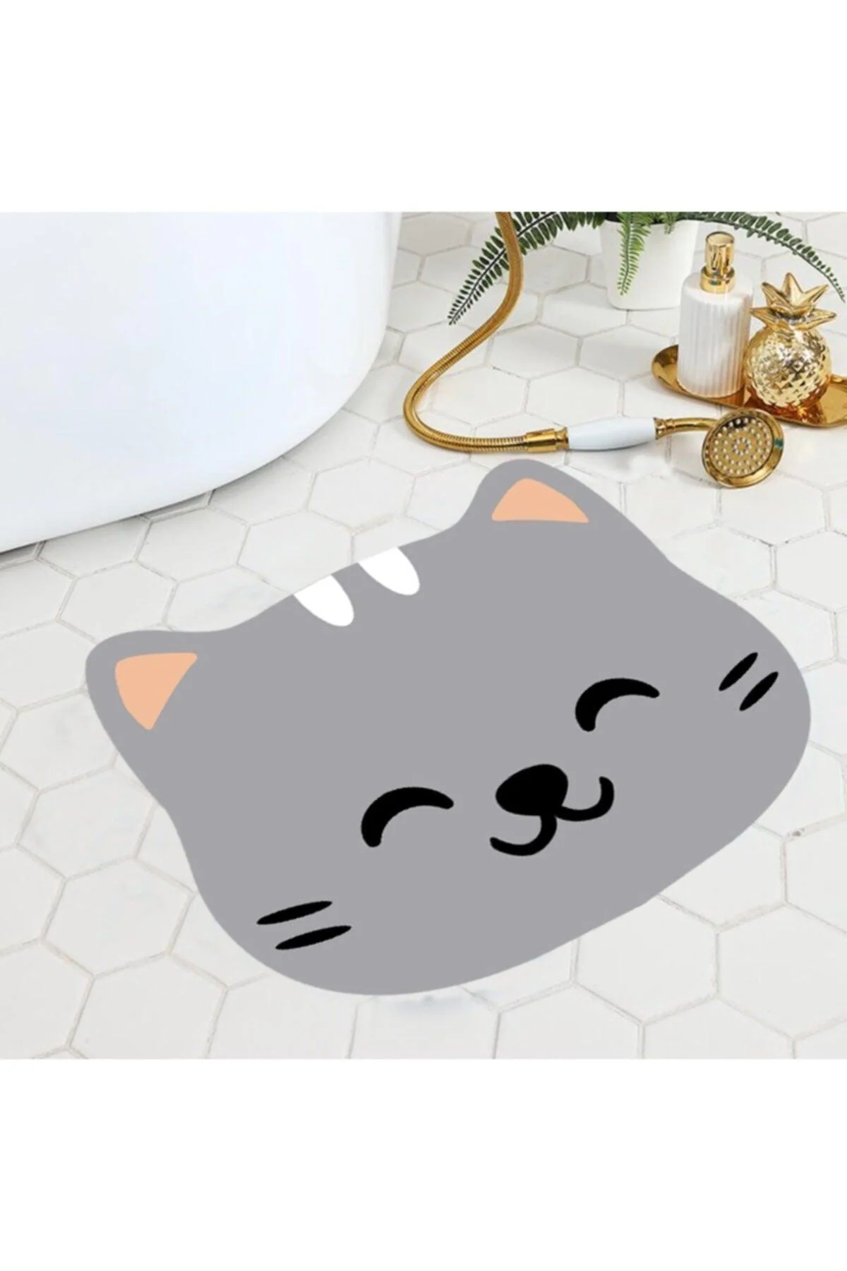 Cat patterned bathroom mat with non-slip base and soft texture