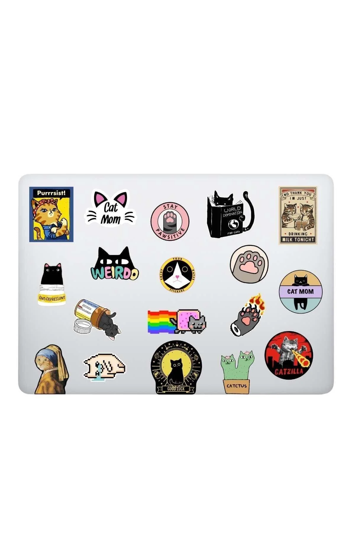 Cat Design Laptop and Tablet Sticker Set – 10 Pieces