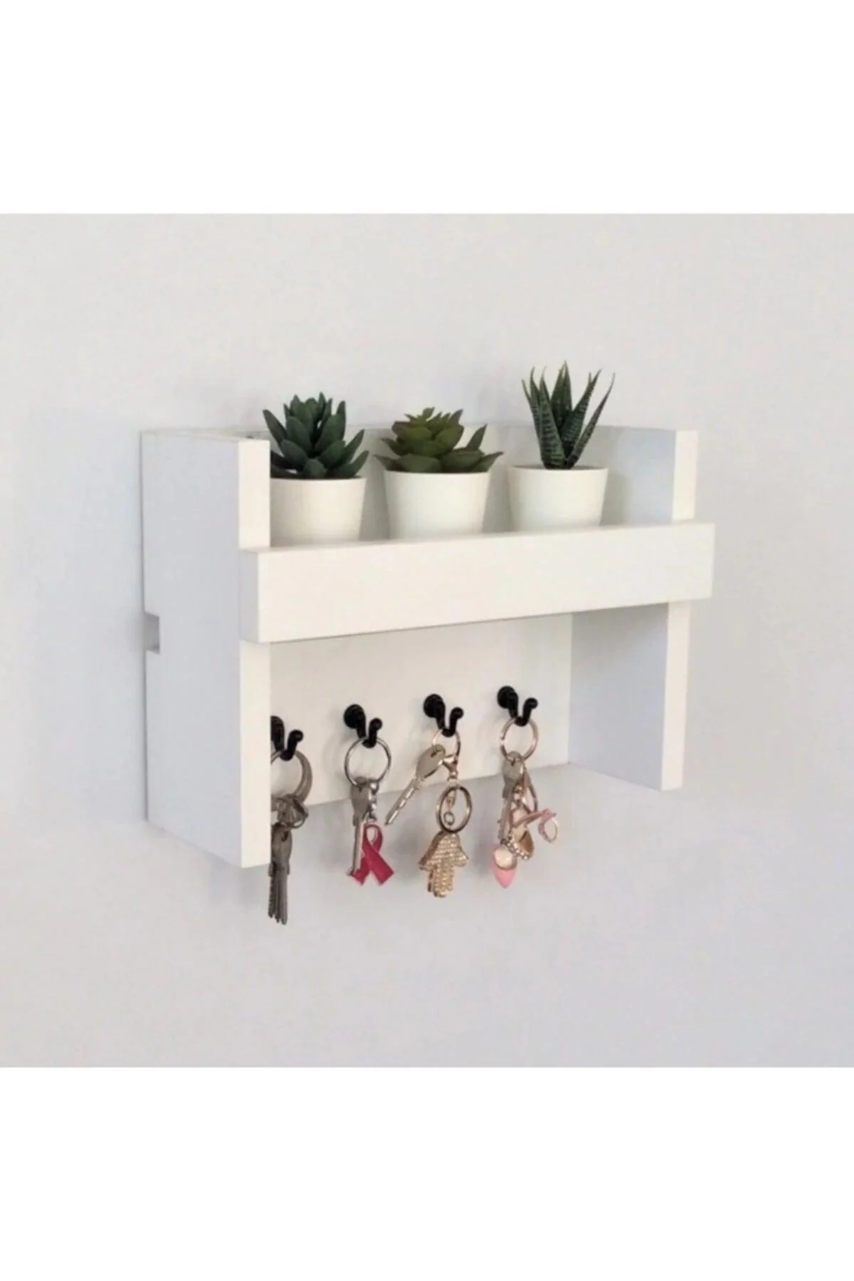 Wooden Door Hanger with 4 Hooks for Keys and Accessories