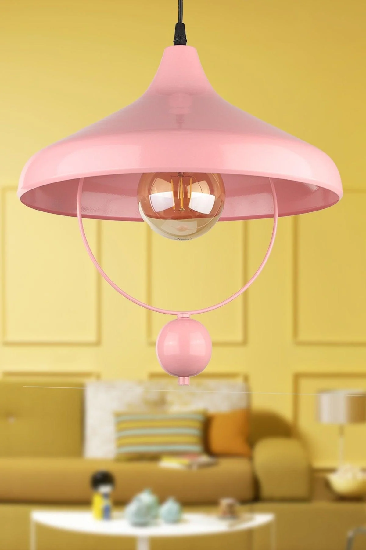 Pink Metal Chandelier, 35 cm Diameter, 100 cm Length, E27 Socket, Easy to Install