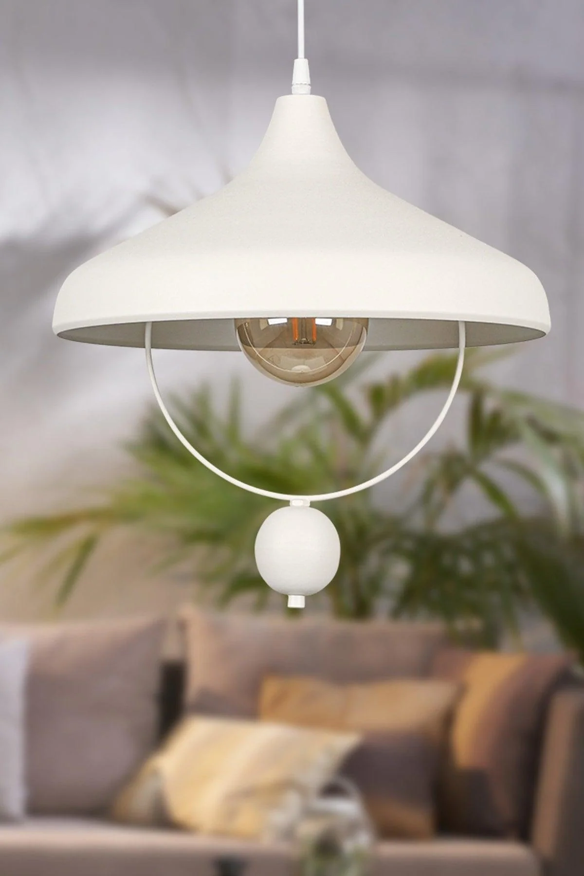 White Metal Chandelier, 35 cm Diameter, 100 cm Length, E27 Socket, Easy to Install