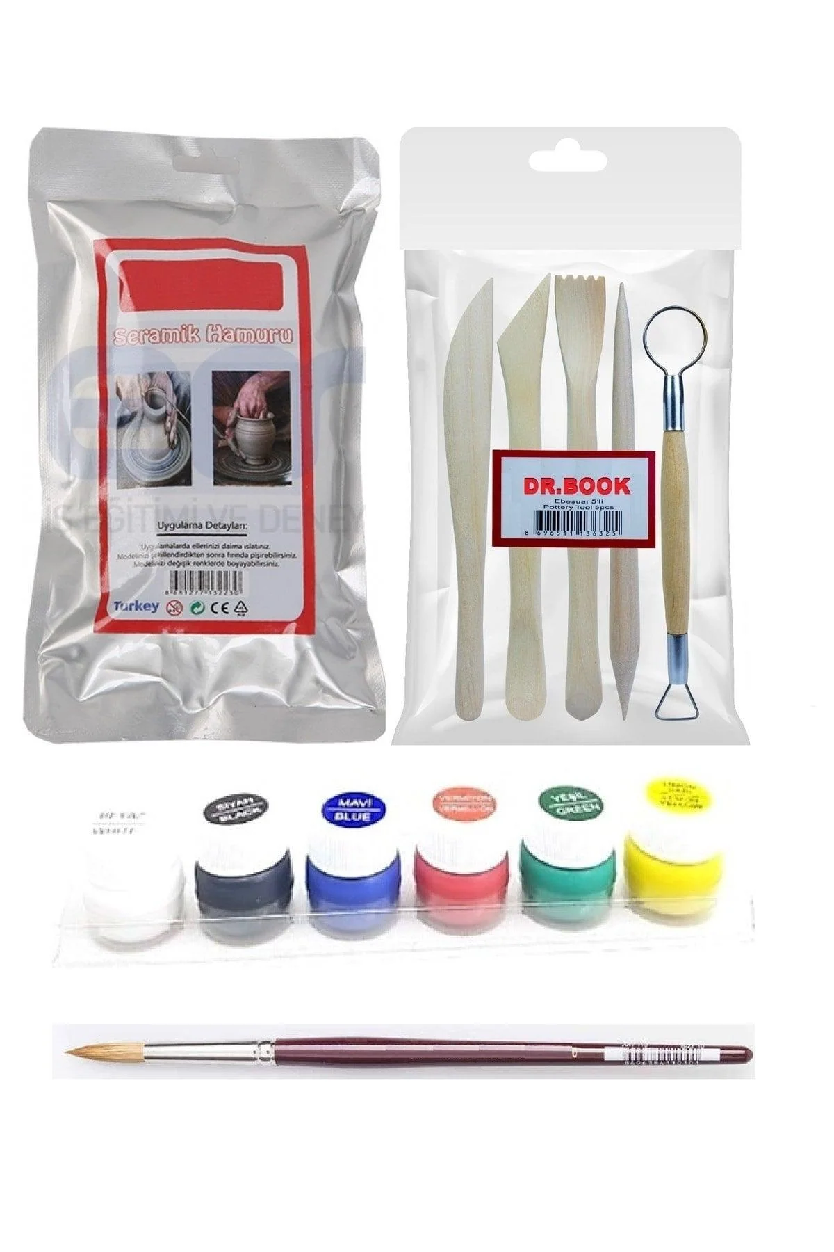 Ceramic clay starter set with 6 gouache paints